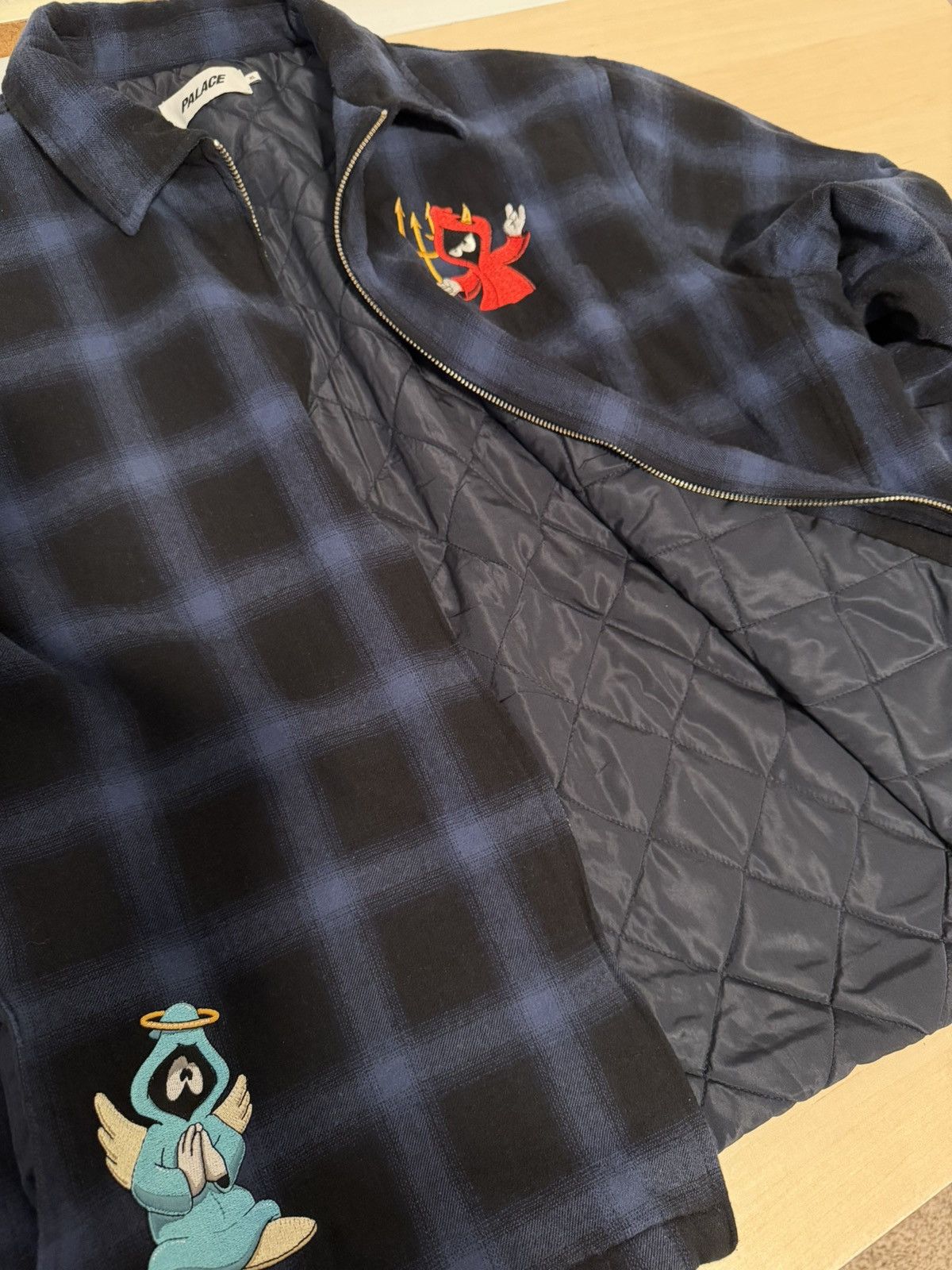 Palace Palace Zip Up Shirt Navy Devil Angel Plaid Size US XL / EU 56 / 4 - 3 Thumbnail