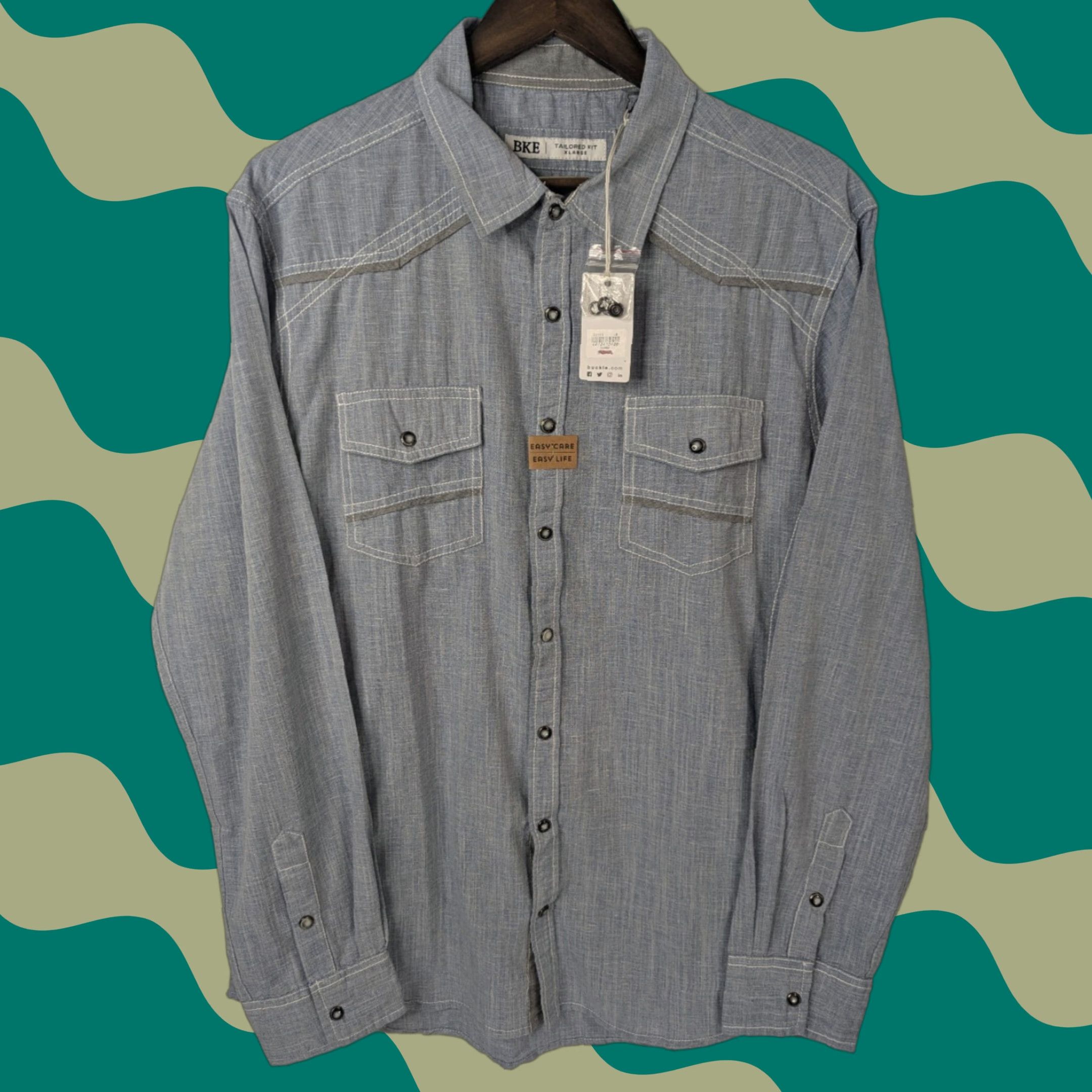 BKE VINTAGE BKE Tailored Fit Chambray Light Blue Cotton Pearl Snap Western Size XL Size US XL / EU 56 / 4 - 1 Thumbnail