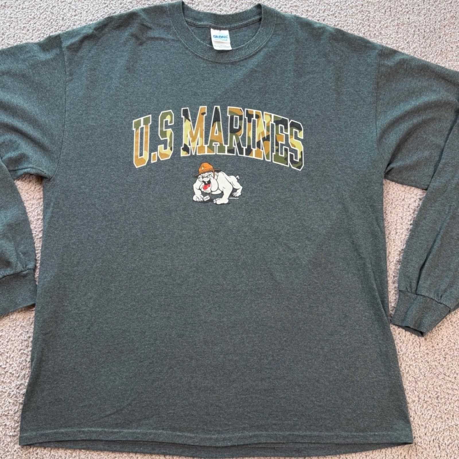 Gildan US Marines Bulldog Camo Graphic Long Sleeve Shirt Gray XL Size US XL / EU 56 / 4 - 1 Thumbnail