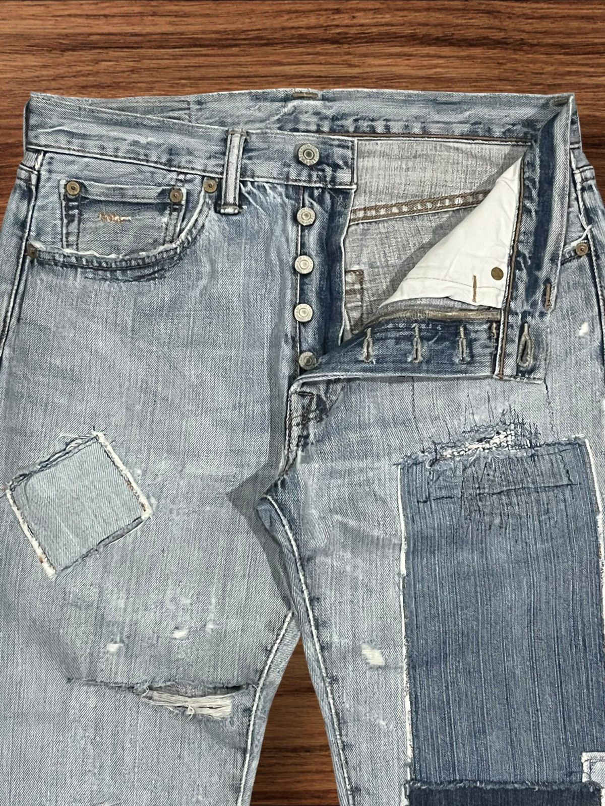 Levi's Vintage Levi’s 501 Sashiko Patchwork Light Blue Washed Jeans Size US 31 - 5 Thumbnail