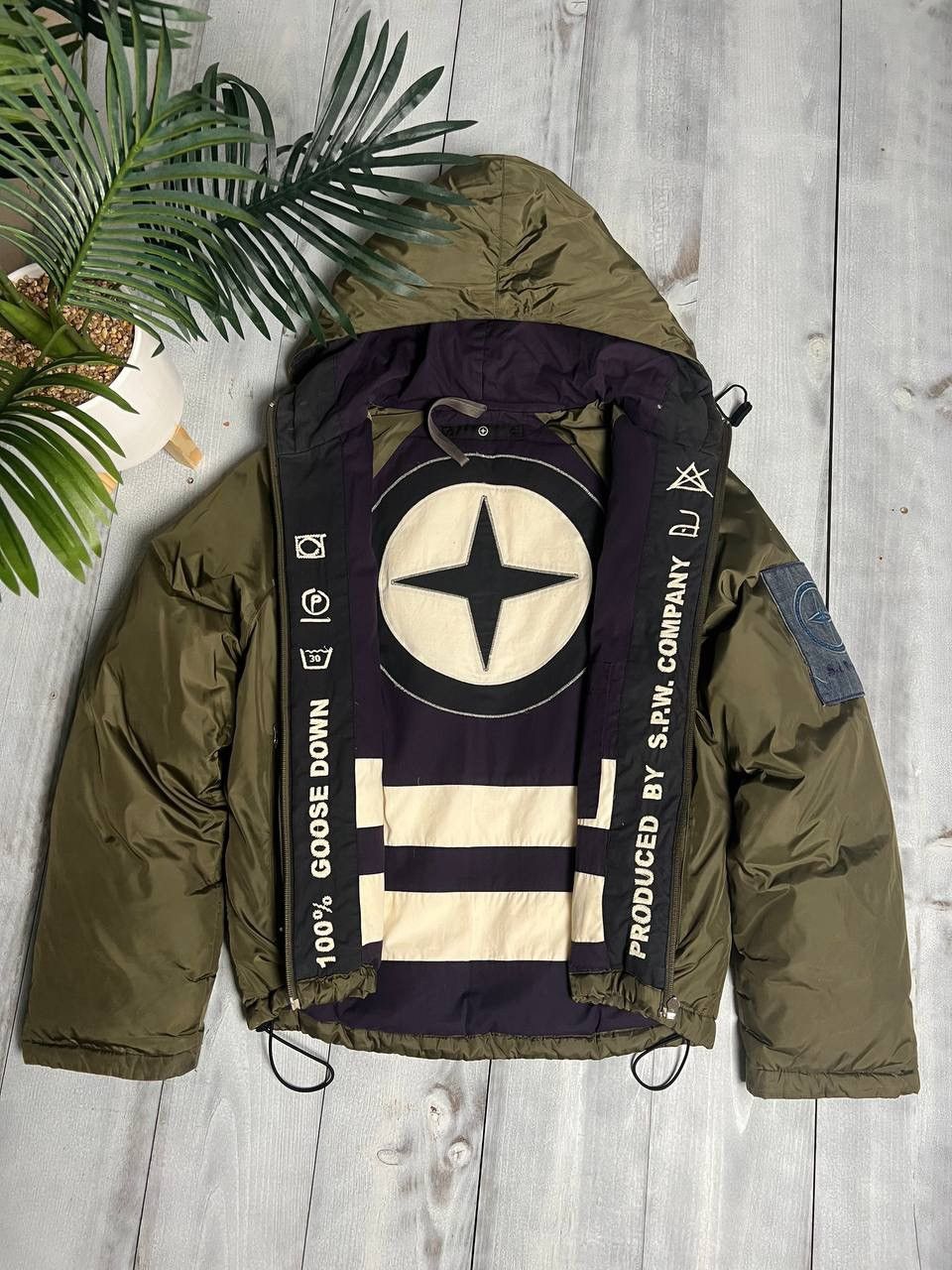 image of Stone Island Denims 2In1 Puffer Jacket Logo Navy/green 2005 in Navy/Brown, Men's (Size Small)