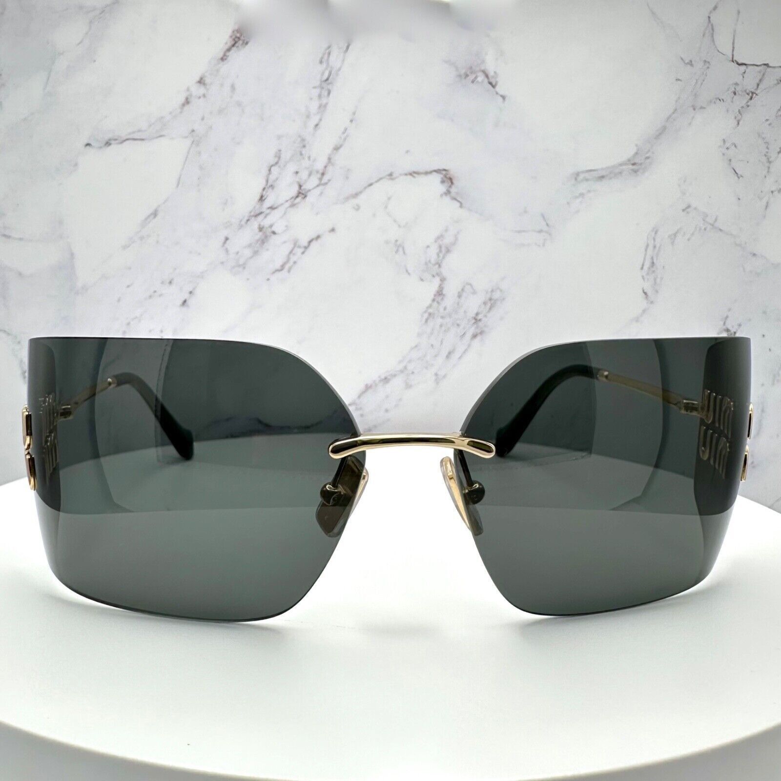 Miu Miu New MIU MIU Sunglasses Gold Rimless Wrap Square Size ONE SIZE - 4 Thumbnail