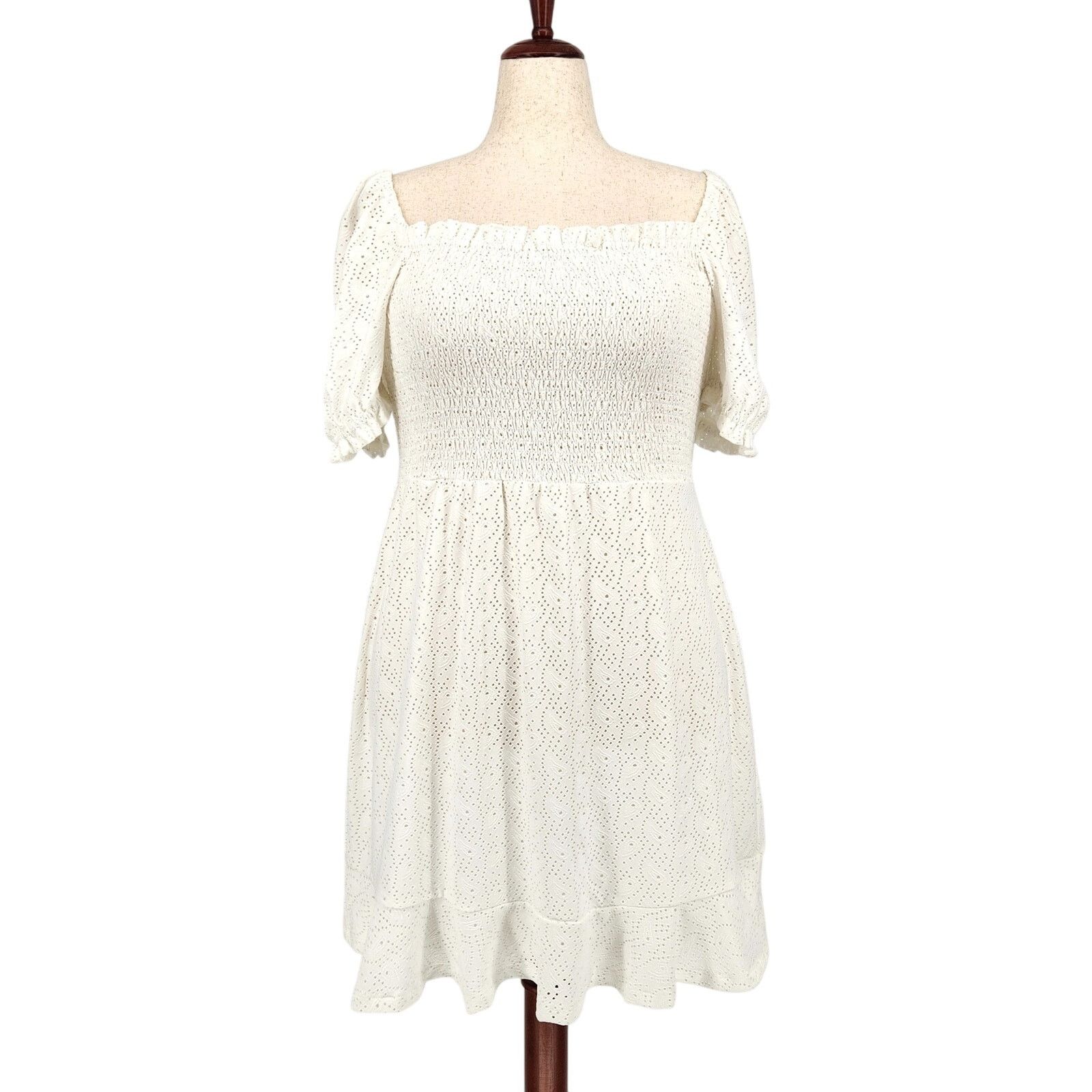 Michael Kors Women White Eyelet Jersey Peasant Dress Size XL