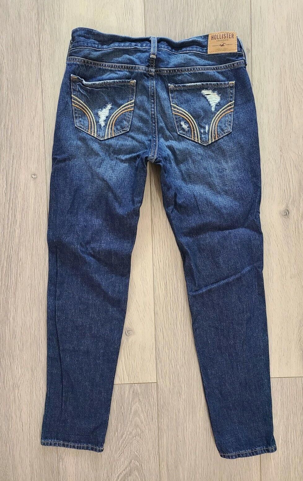 Designer Hollister Jeans Size 1 Distressed Dark Skinny Low Rise w 25 Size 25" / US 0 / IT 36 - 2 Thumbnail