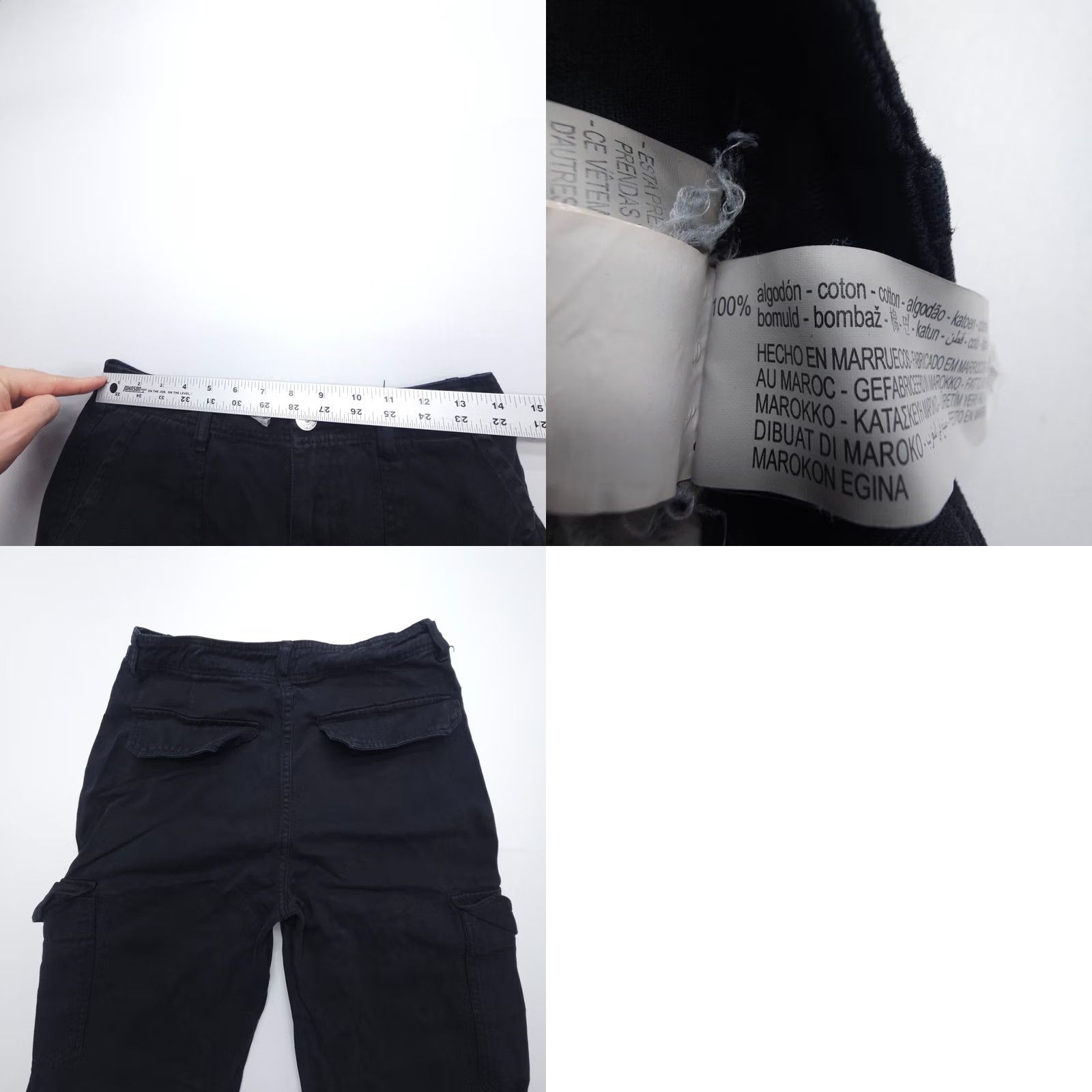 Zara Zara Cargo High Rise Straight Leg Pants Womens 4 Black 100% Cotton 31" Inseam Size 27" / US 4 / IT 40 - 8 Thumbnail