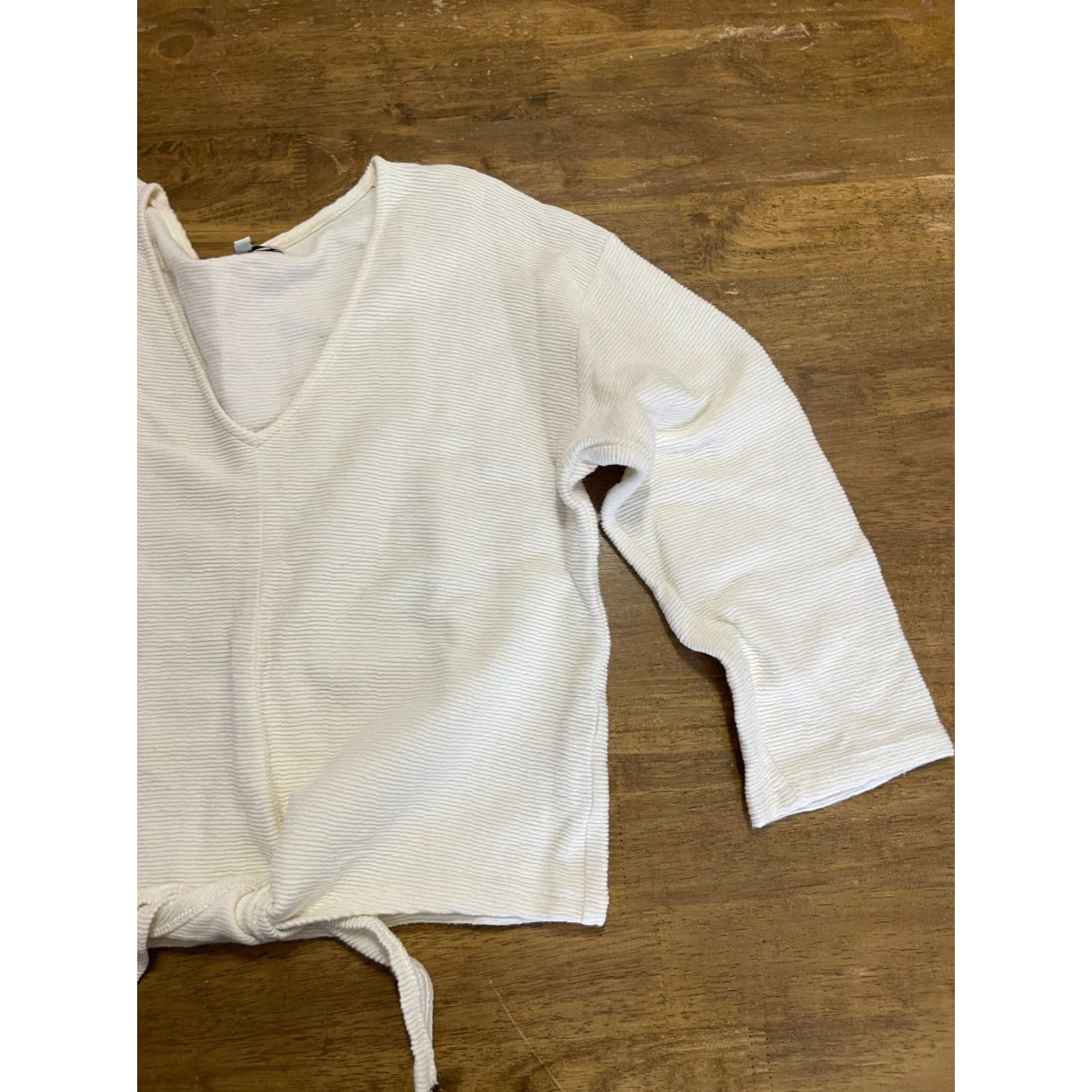 Madewell Madewell Texture & Thread Shirt Women's Small Ivory V-neck Front Tie Shirt Size S / US 4 / IT 40 - 4 Thumbnail