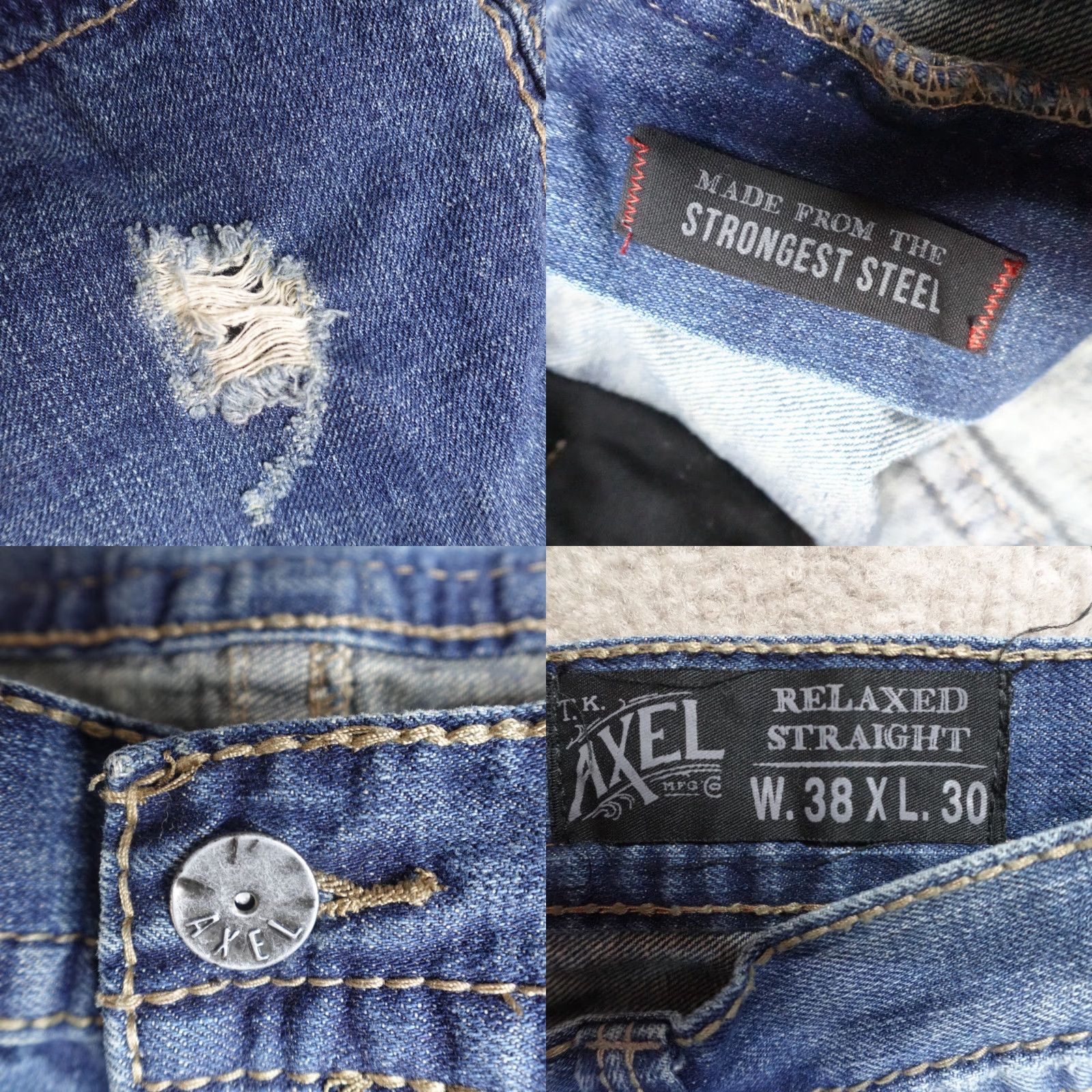 Vintage Axel Jeans 38 x 29 Blue Cotton Relaxed Straight Distressed Denim Men's Jeans Regular Inseam 29 Vintage: No Size US 38 / EU 54 - 8 Thumbnail