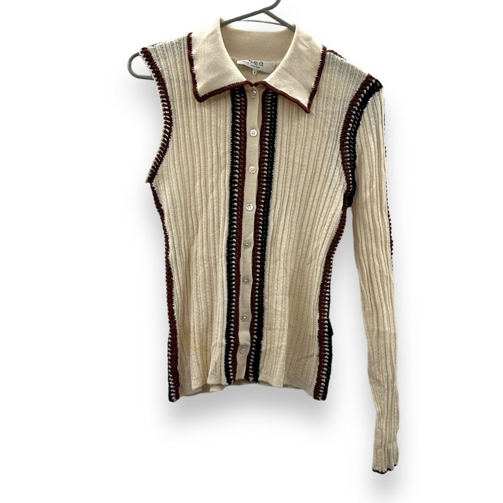 Sea New York RTR Sea New York Riva Ribbed Wool Collared Button Front Top Size M / US 6-8 / IT 42-44 - 3 Thumbnail