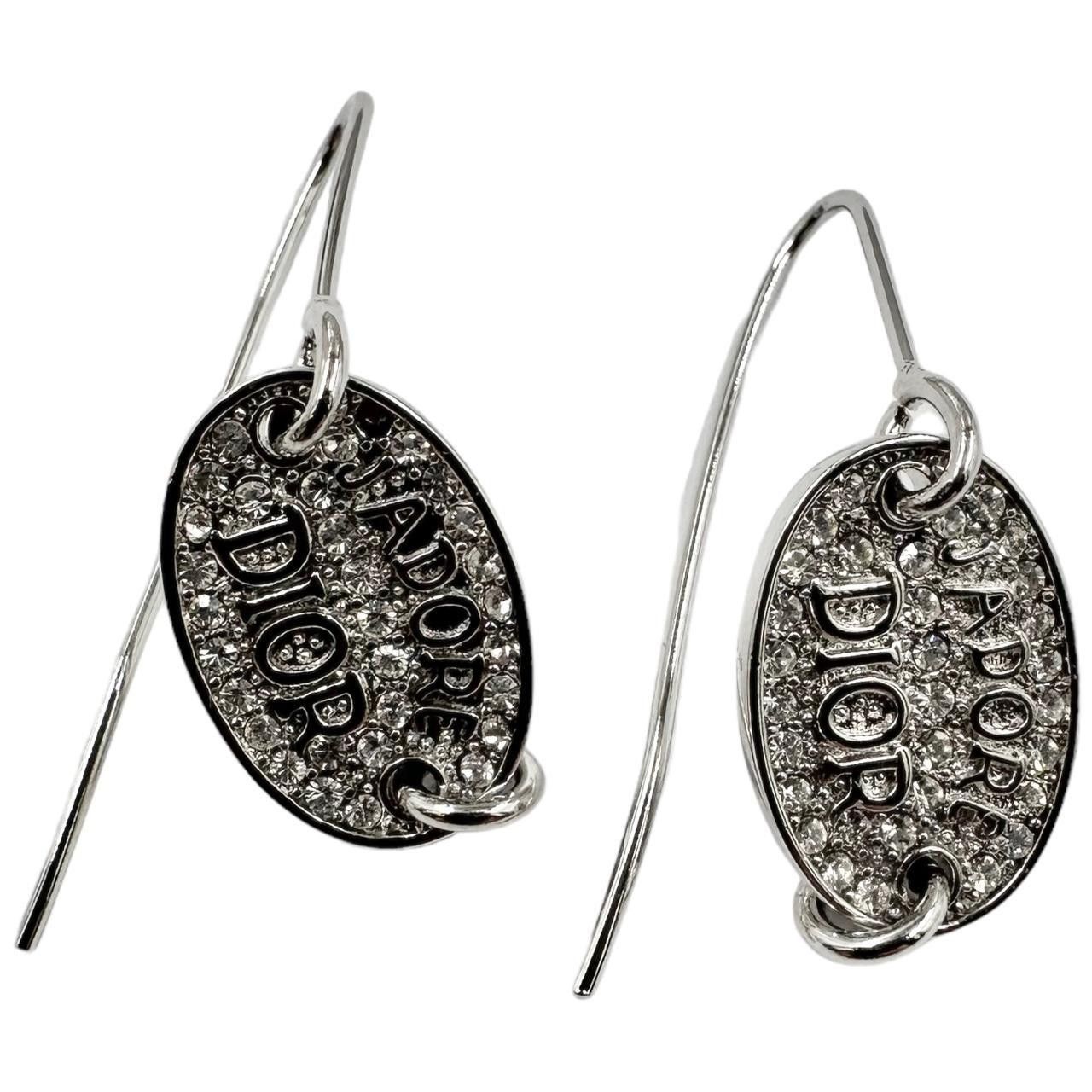 image of Vintage Dior Jadore Dior Stone Earrings in Silver, Women's
