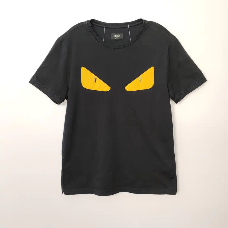 Fendi Fendi Black Cotton Men's T-Shirt with Yellow Eyes 0089 Size US M / EU 48-50 / 2 - 1 Thumbnail