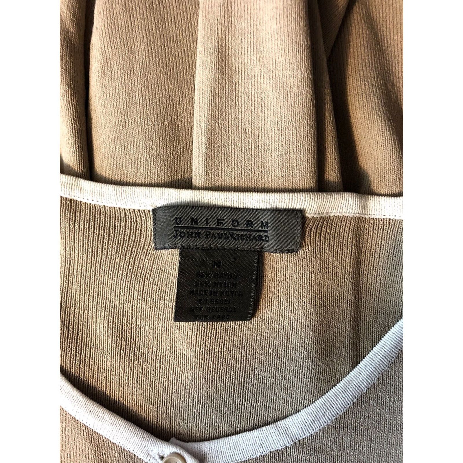 Vintage John Paul Richard Cardigan Sweater M Tan Rayon Knit Long Sleeve Cottage Boho Size M / US 6-8 / IT 42-44 - 4 Thumbnail