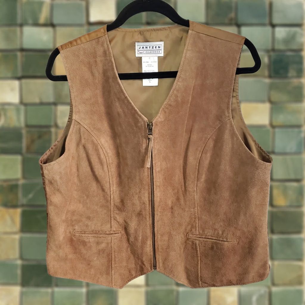 Jantzen VINTAGE Jantzen Womens Vest L Leather Suede Full Zip Brown Western Biker Rodeo 80s 90s Size L / US 10 / IT 46 - 1 Thumbnail