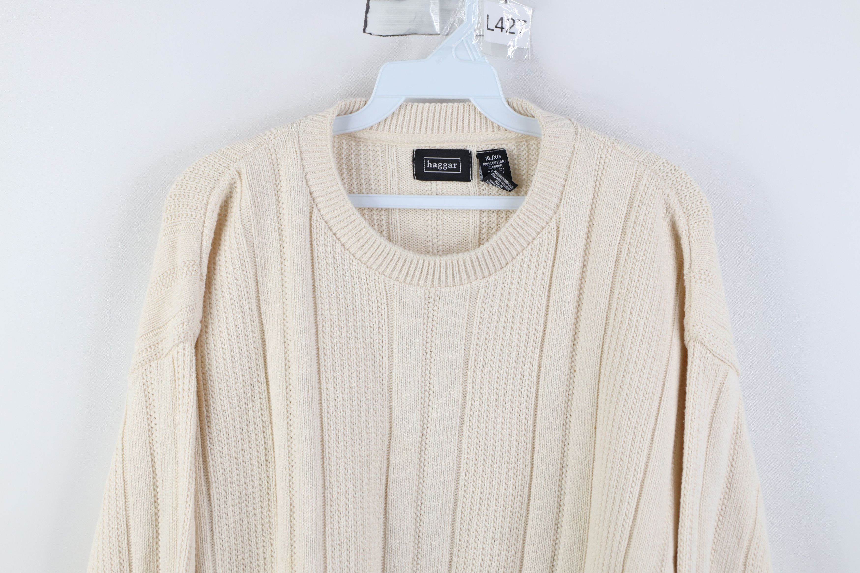 Vintage Vintage 90s Streetwear Ribbed Knit Crewneck Sweater Beige Size US XL / EU 56 / 4 - 2 Thumbnail