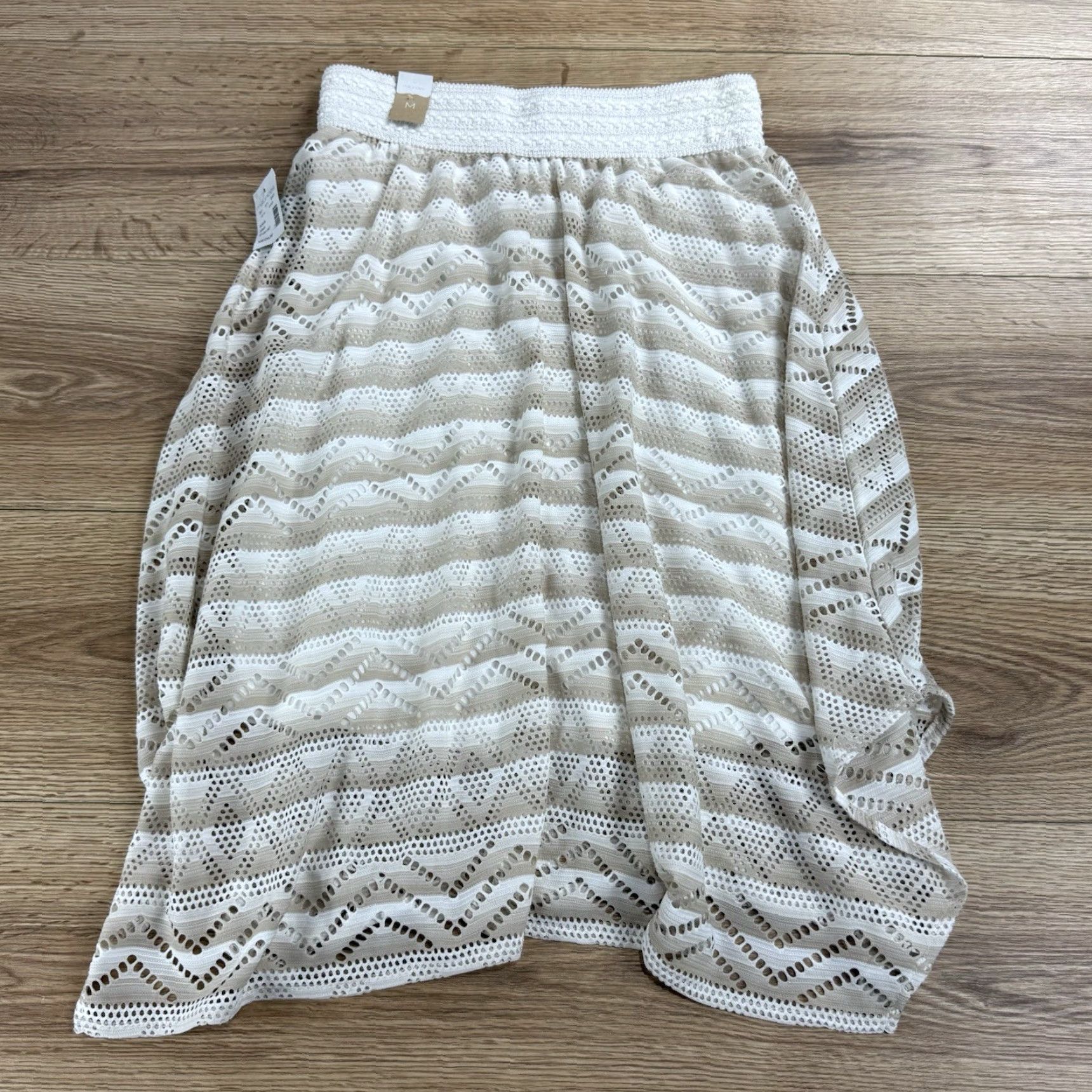 Vintage MAURICES Bohemian Crochet Bodycon Skirt Women's Medium Brown Knee Length Pull On Flare Size 32" / US 10 / IT 46 - 8 Thumbnail