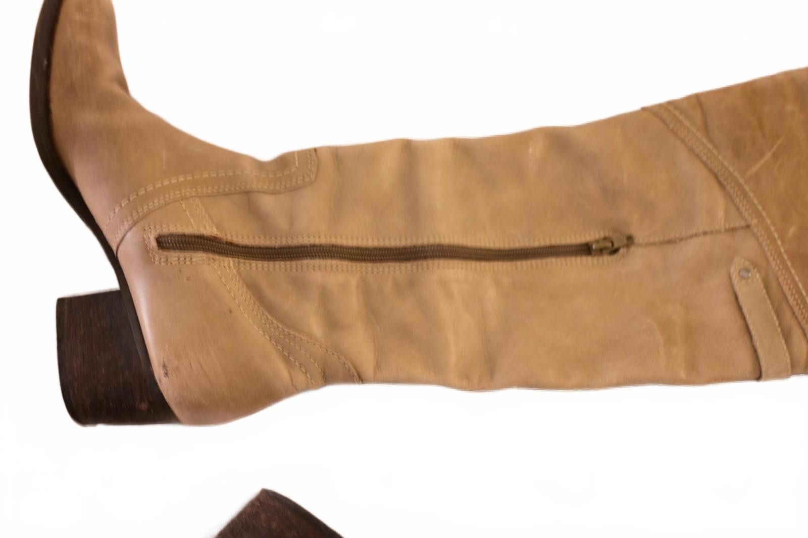 Unknown London Tan Knee-High Genuine Leather Boots w Block Heel Women's 8 Size US 8 / IT 38 - 2 Thumbnail