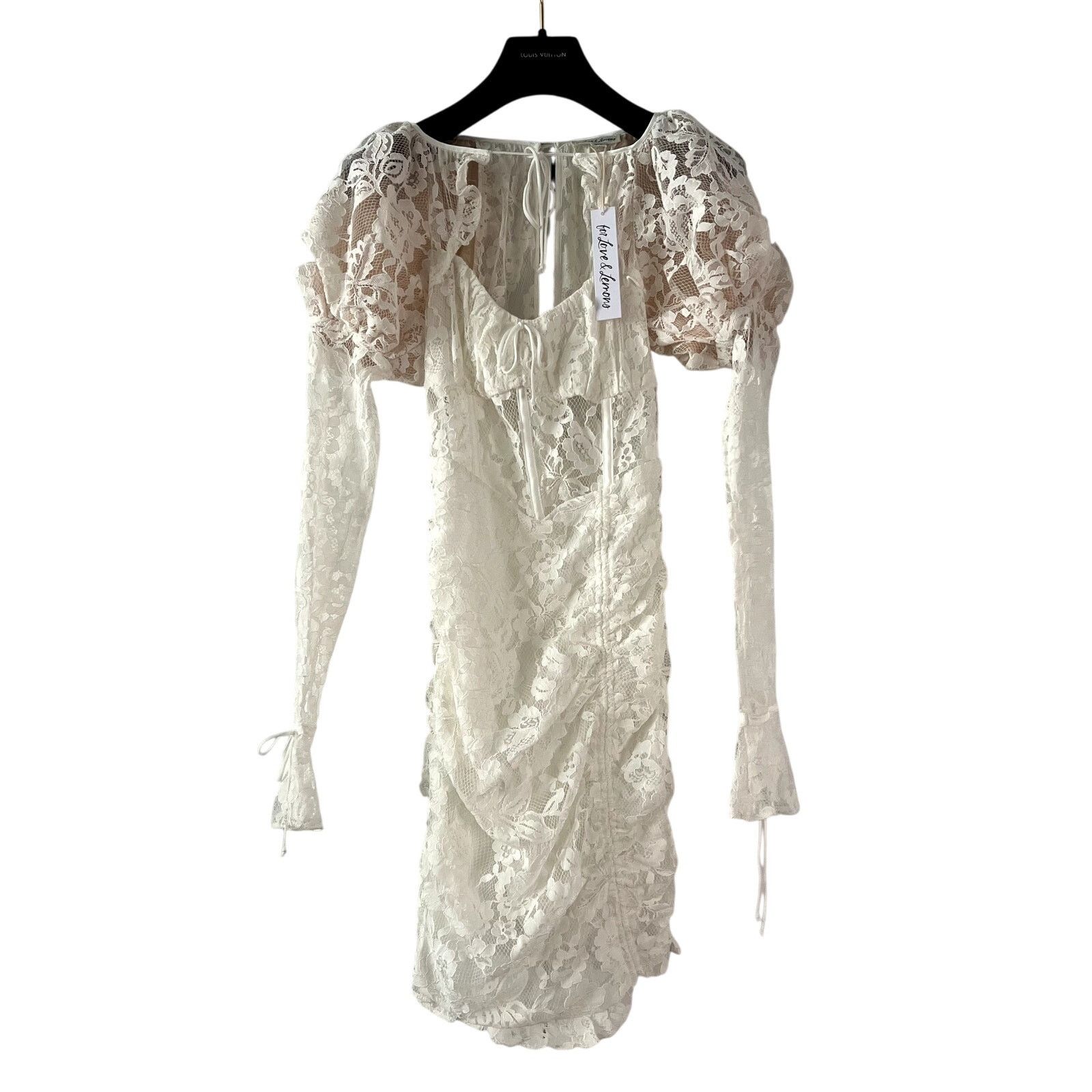 For Love & Lemons For Love & Lemons Revolve White Lace Victoria Mini Dress Size XS / US 0-2 / IT 36-38 - 4 Thumbnail
