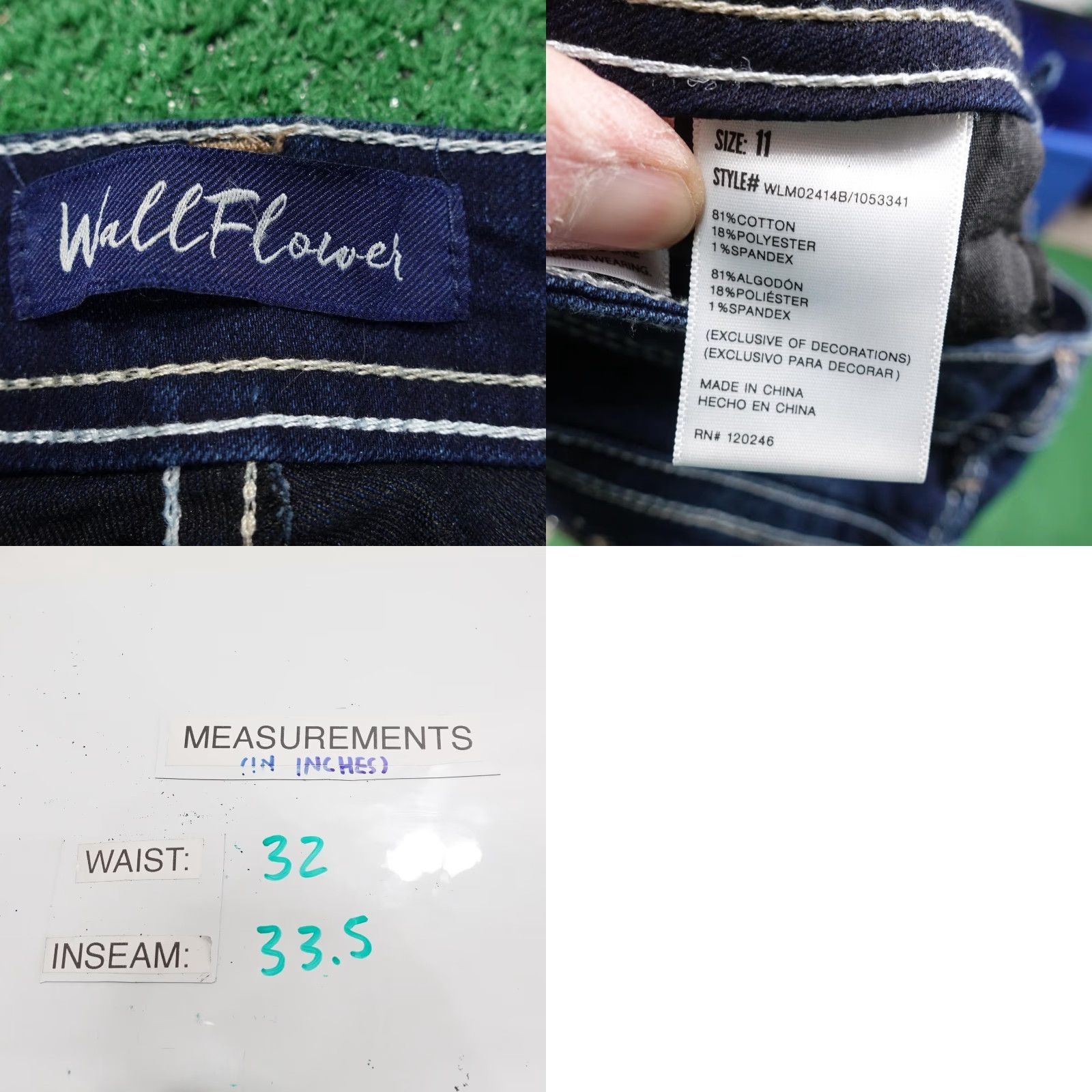 Vintage WallFlower Jeans Womens Size 11 Blue Flared Dark Wash 32x33.5 Denim Size 32" / US 10 / IT 46 - 8 Thumbnail