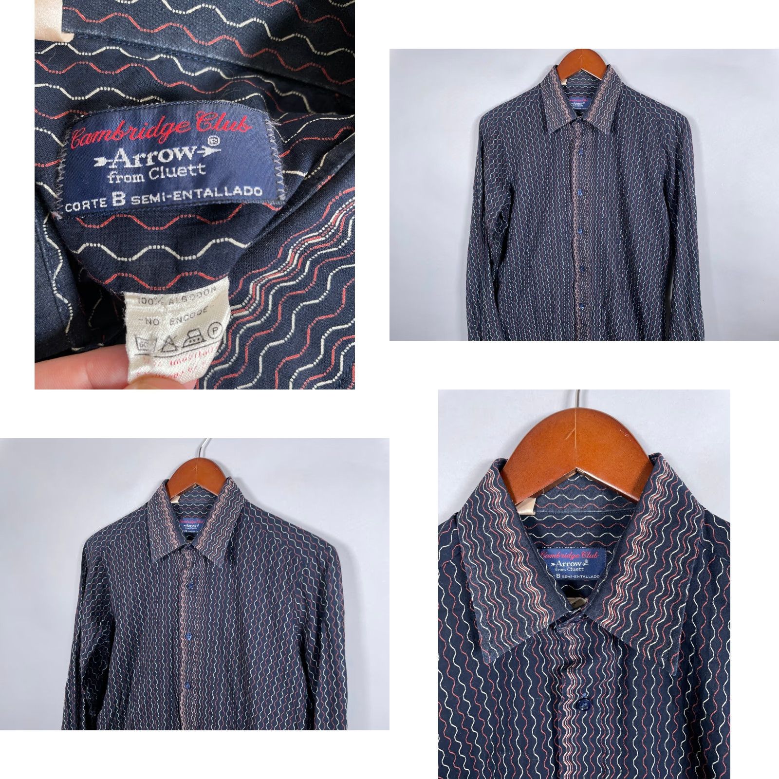 Arrow VINTAGE Arrow Shirt Men Adult Medium Dark Blue Geometric 70s Retro Disco Sheer Size US M / EU 48-50 / 2 - 8 Thumbnail