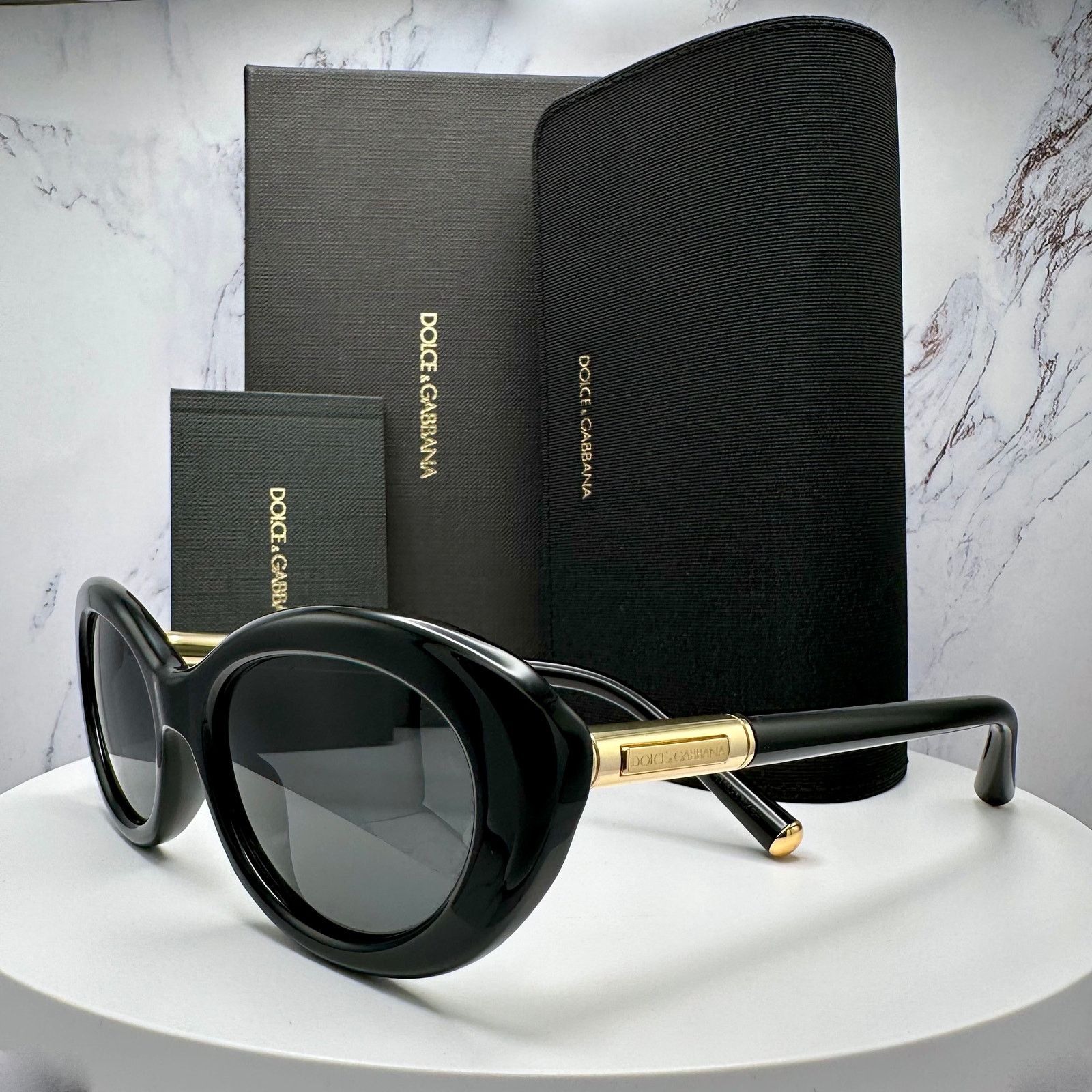 Dolce & Gabbana New Dolce & Gabbana Sunglasses Black Oval Cat Eye Gold Metal Size ONE SIZE - 18 Thumbnail