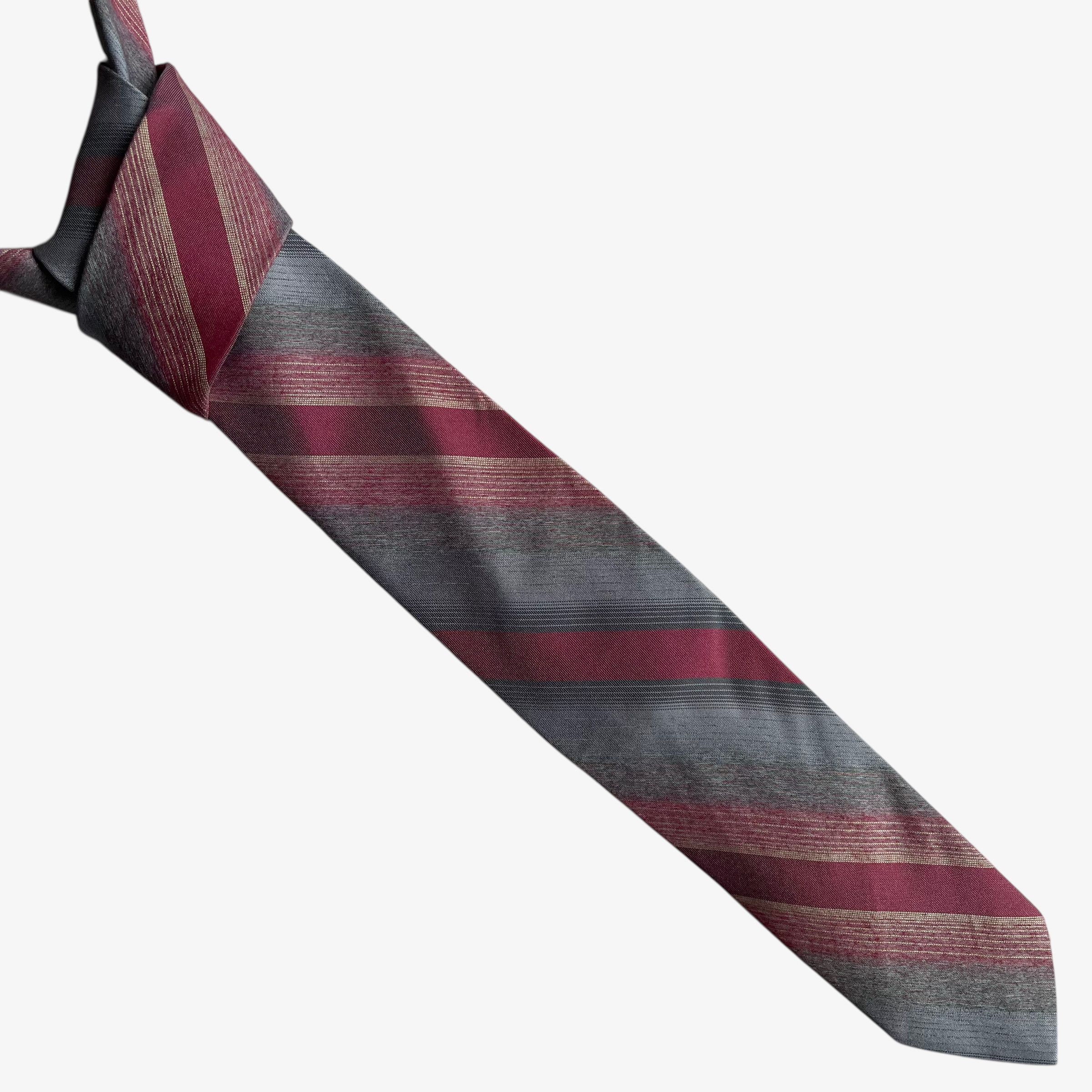 Guy Laroche Vintage 80s Guy Laroche Red & Grey Striped Tie Size ONE SIZE - 1 Thumbnail
