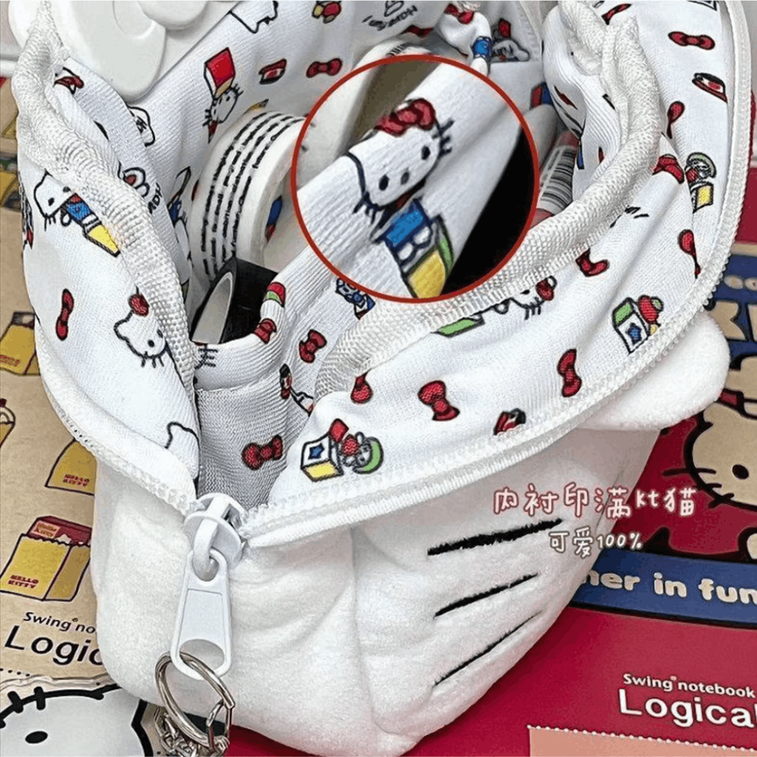 Japanese Brand HELLO KITTY Plush Cosmetic Bag, White NEW Size ONE SIZE - 4 Thumbnail