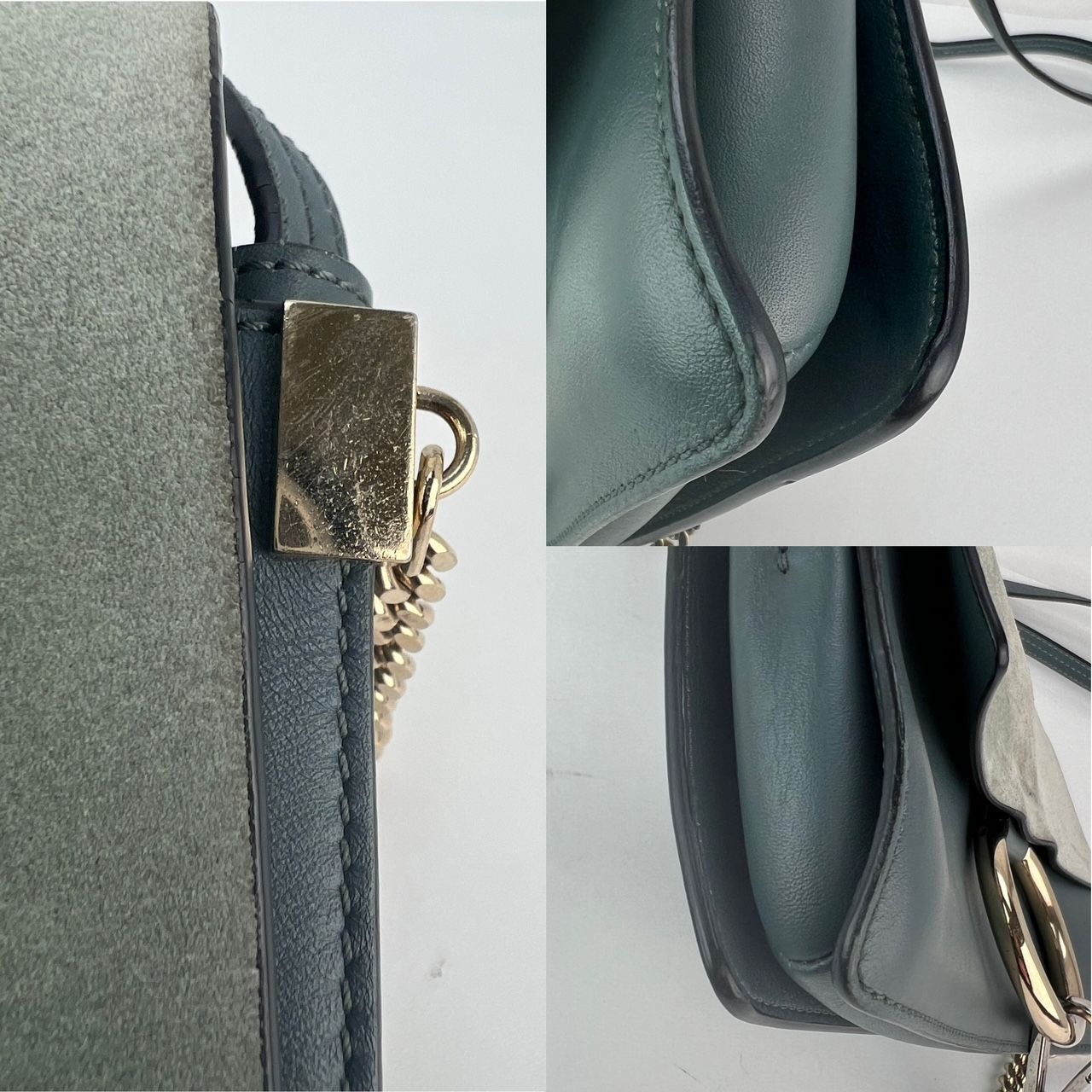 Chloe Chloe Faye Chain Suede Leather Gray Blue Crossbody Bag Size ONE SIZE - 6 Thumbnail
