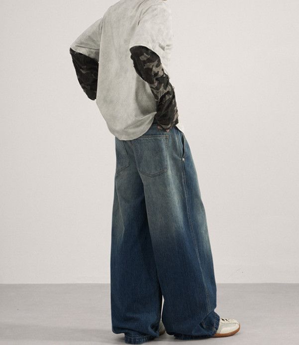 Japanese Brand Gradient American street baggy loose wide-leg jeans for men Size US 32 / EU 48 - 4 Thumbnail