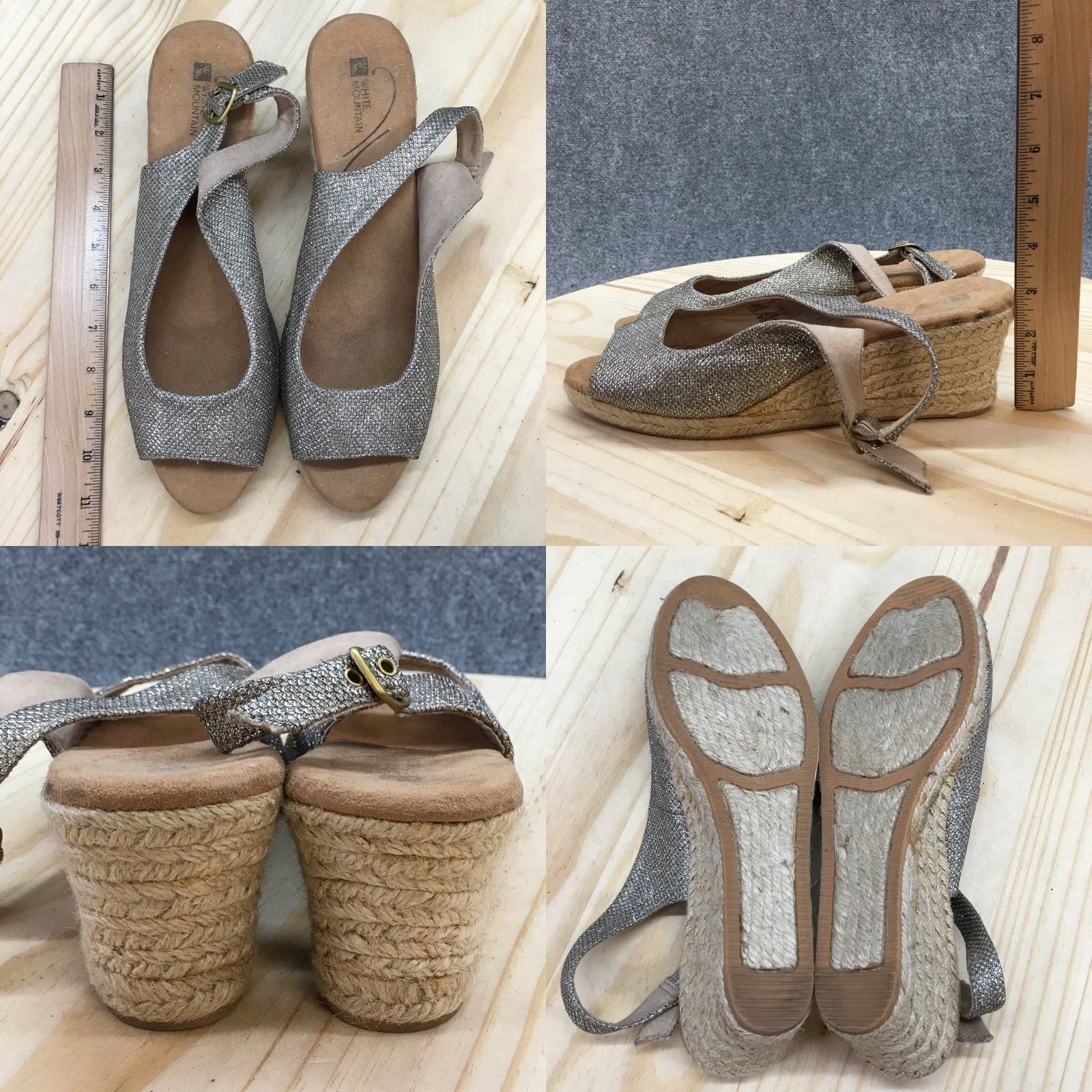 Vintage White Mountain Sandals Womens 11 M Schmoozy Espadrille Wedge Slingback Gold Size US 11 / IT 41 - 8 Thumbnail