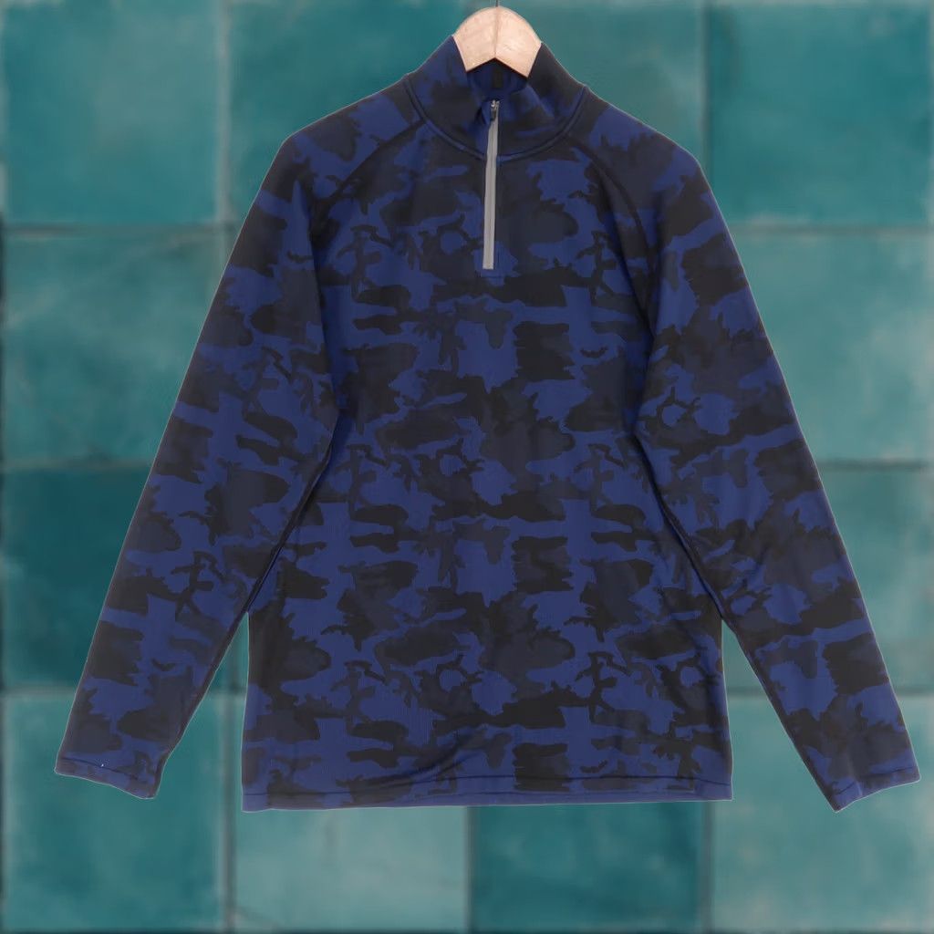 Vintage UNRL Pullover Mens M Blue Camo 1/4 Zip Mock Neck Long Sleeve Activewear Golf Shirt Size US M / EU 48-50 / 2 - 1 Thumbnail