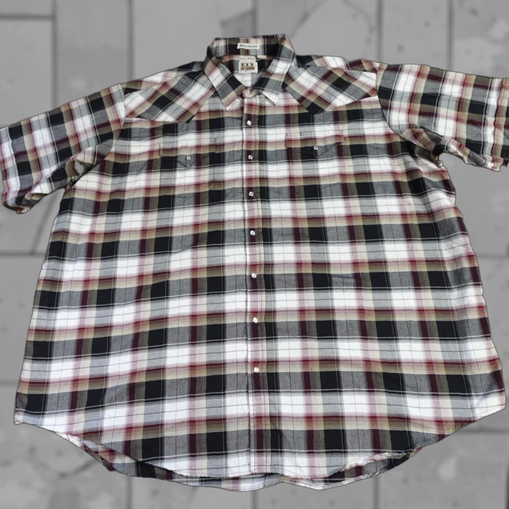 Vintage VINTAGE Ely Cattleman Shirt 4X Beige Plaid Short Sleeve Wrinkle Resistant Men Big & Tall 4X Button-Up Western Casual Shirl? Size US XXL / EU 58 / 5 - 1 Thumbnail