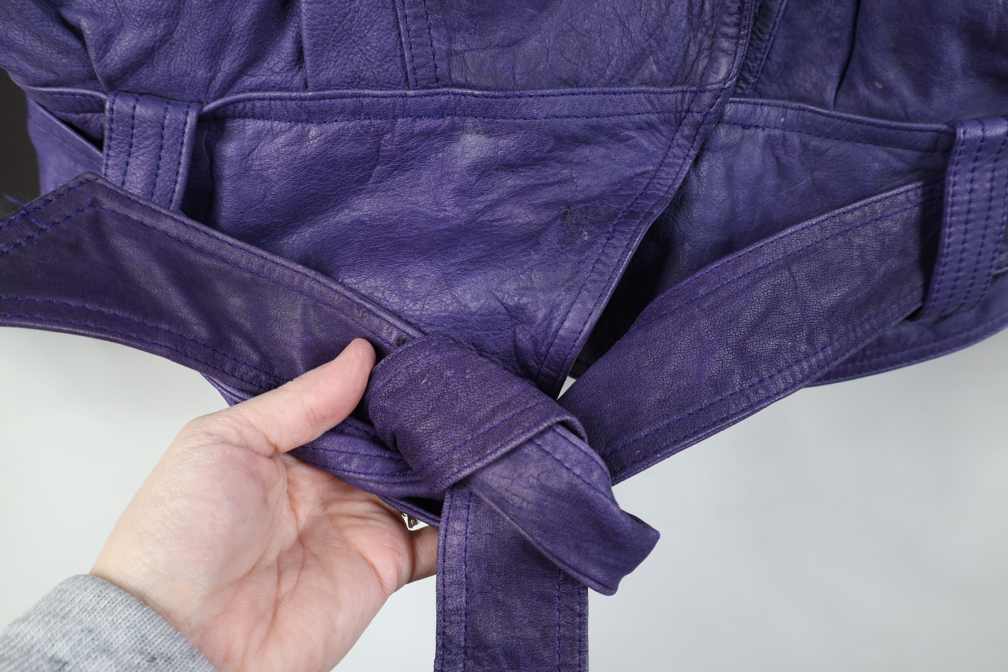 Vintage Vintage 90s Streetwear Belted Leather Bomber Jacket Purple Size M / US 6-8 / IT 42-44 - 4 Thumbnail