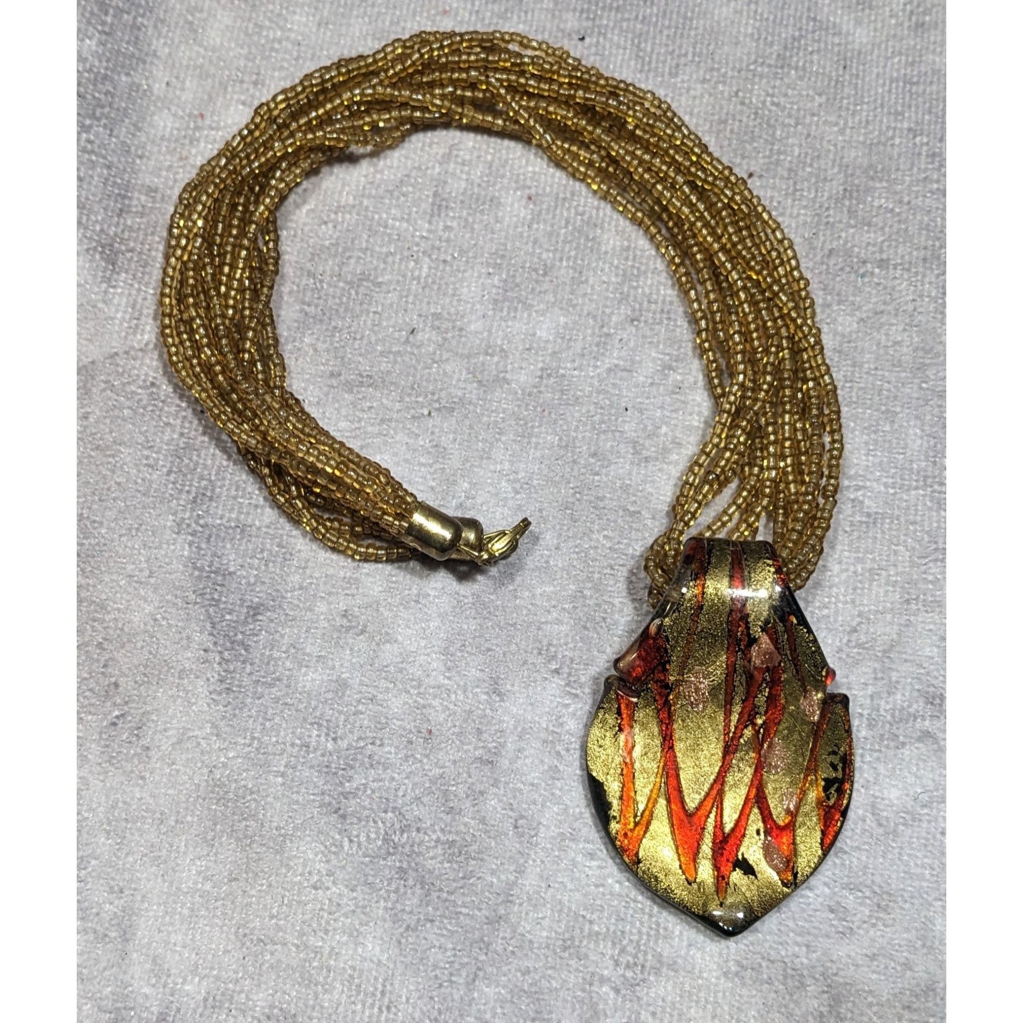 Other Fiery Red And Gold Tone Art Glass Pendant With Multistrand G Size ONE SIZE - 8 Thumbnail