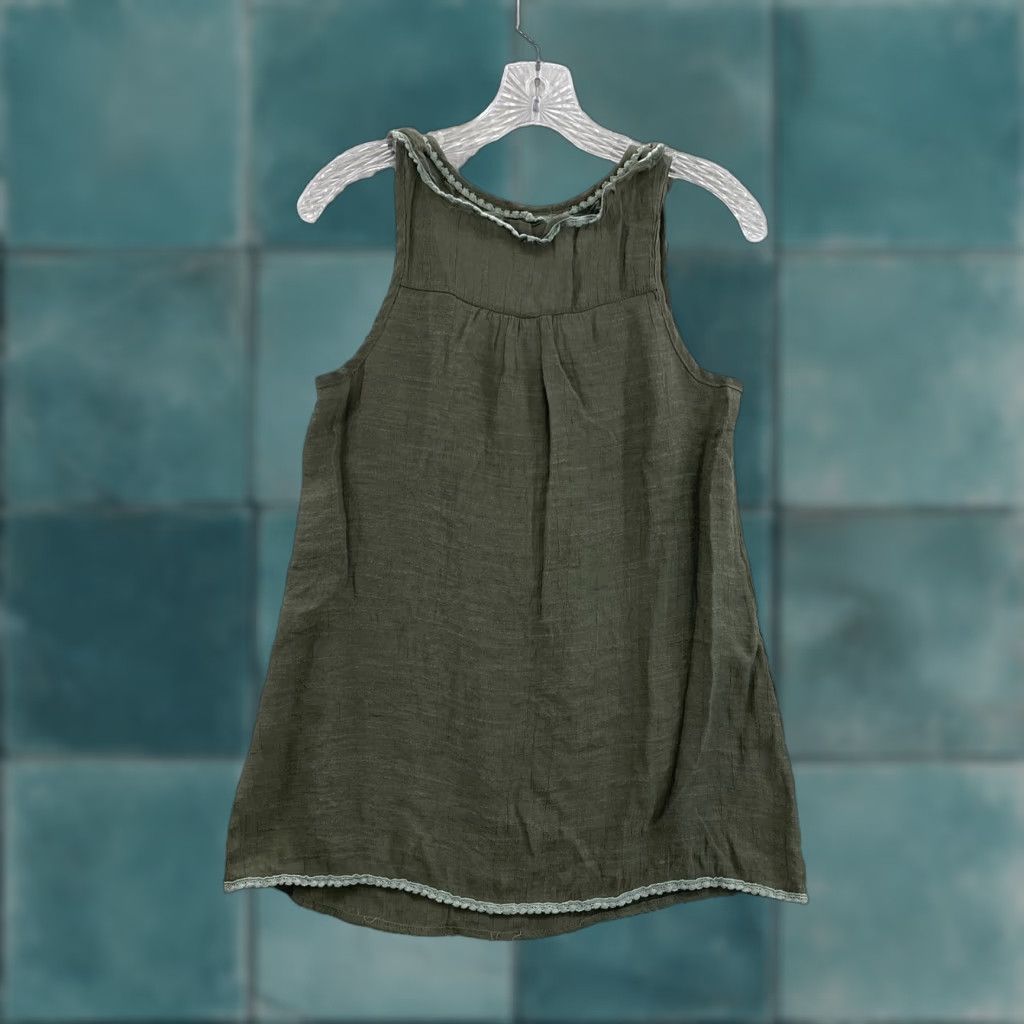 Vintage Y2K Vintage Top Medium Green Ruffle Sleeveless Bohemian Boho Fairy Grunge Shirt M Womens Size M / US 6-8 / IT 42-44 - 1 Thumbnail