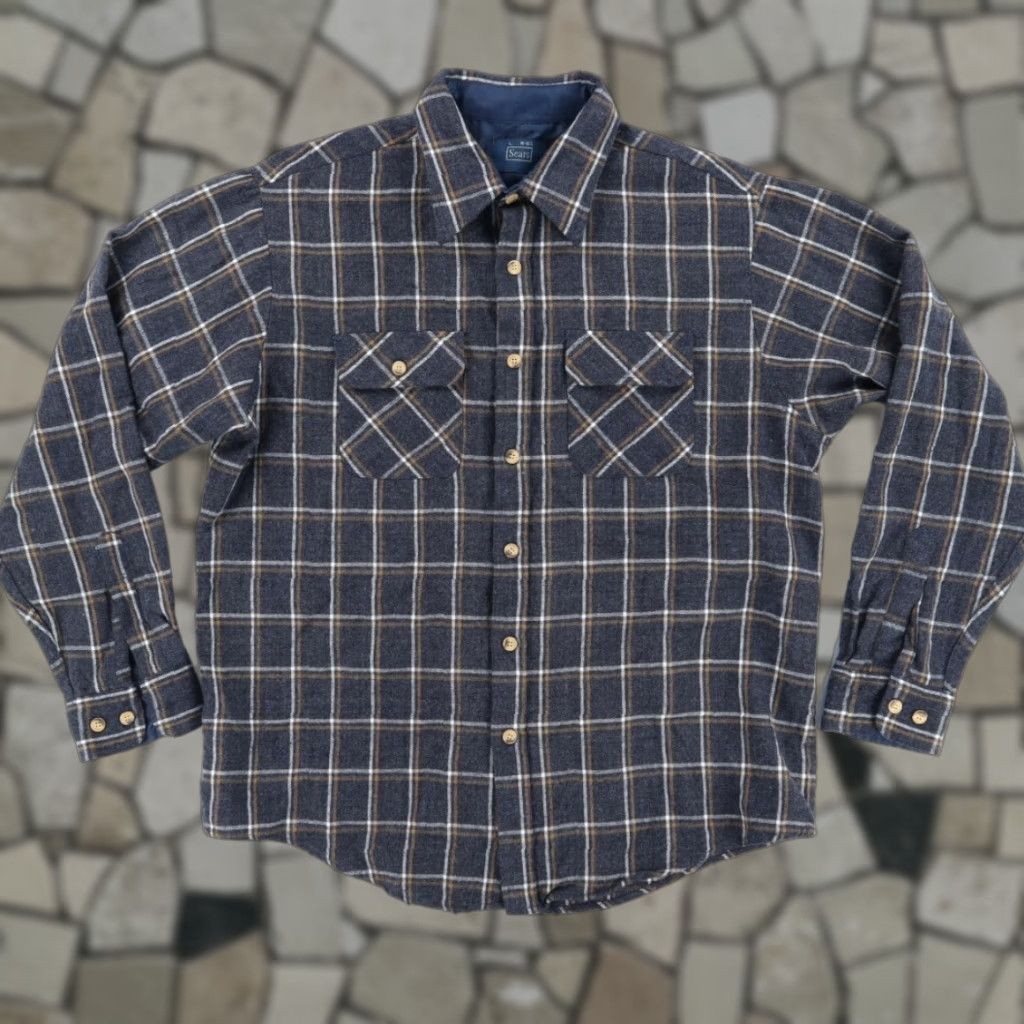 Sears VTG Sears Shirt Plaid Navy Blue 1970s Button Up Long Sleeve Men L Size US L / EU 52-54 / 3 - 1 Thumbnail