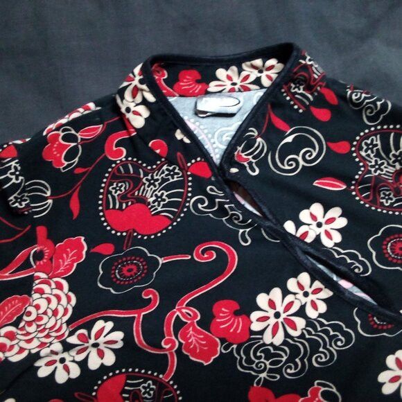 Vintage Vintage Rave Oriental Flower Blossoms Crop Top Shirt Size L / US 10 / IT 46 - 1 Thumbnail