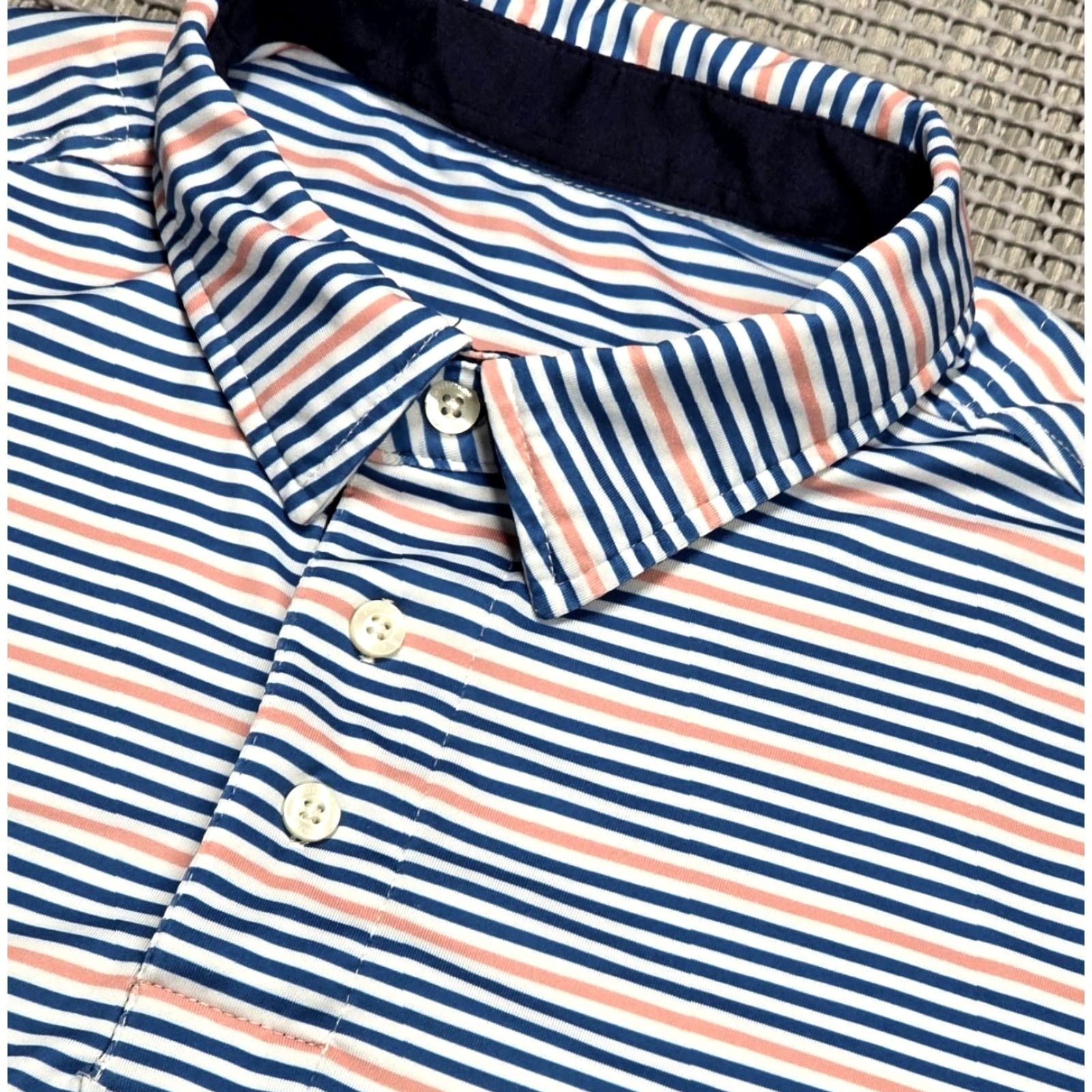 Southern Proper Southern Proper Polo Shirt Mens M Blue Multi Stripe Performance Moisture Wicking Lightweight Short Sleeve Button Logo Size US M / EU 48-50 / 2 - 5 Thumbnail