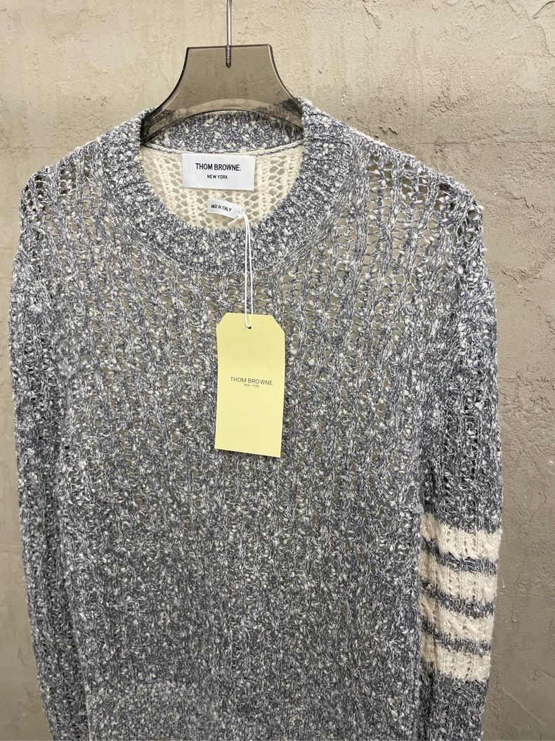 Thom Browne Thom browne Beige and gray color block four-striped jacquar Size US XS / EU 42 / 0 - 3 Thumbnail