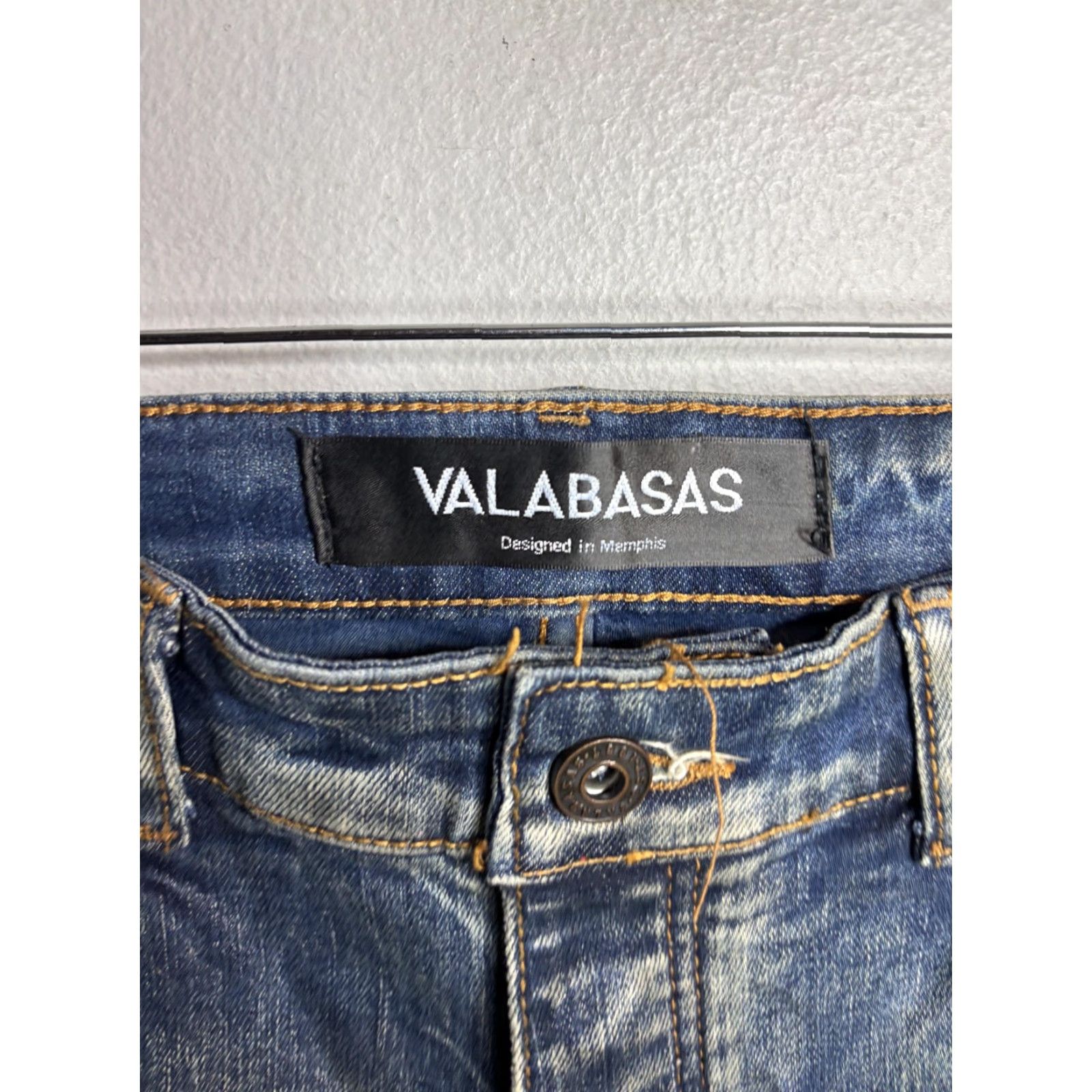 Denime VALABASAS Jeans Mens 32x32 Blue Medium Wash Distressed Skinny Stretch Denim Size US 32 / EU 48 - 3 Thumbnail