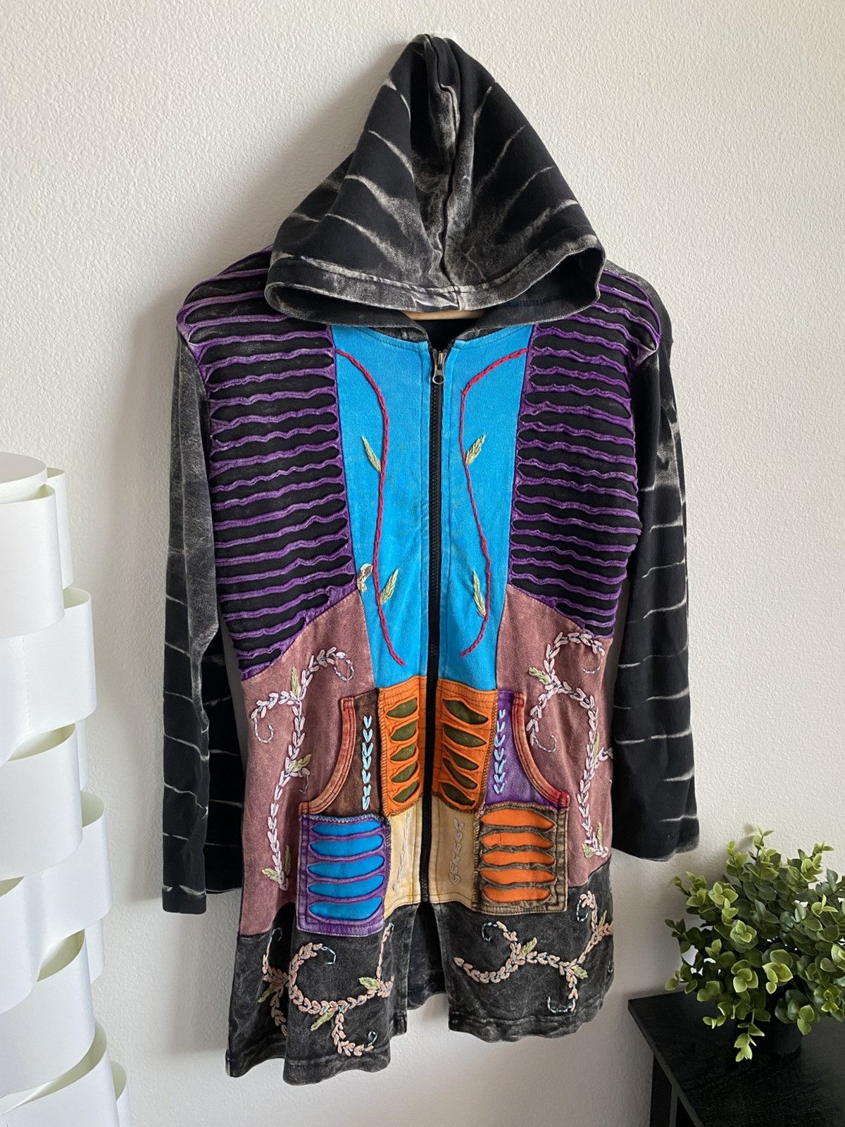 Japanese Brand Crazy 00s Patchwork Avant Garde Zip Up Hoodie Size US S / EU 44-46 / 1 - 2 Thumbnail