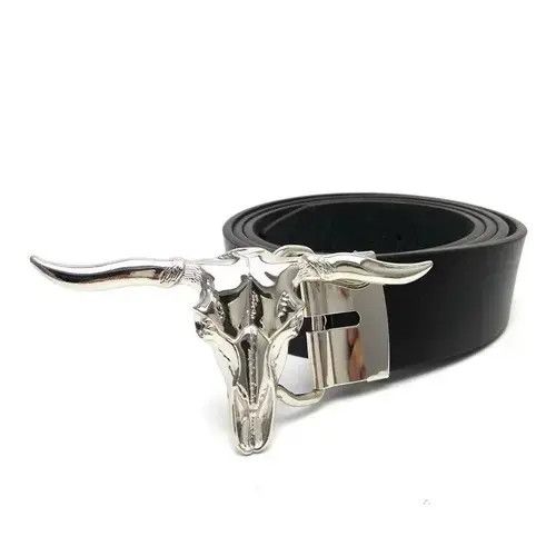 VIBE Silver Longhorn Cow Head Skull Belt Size ONE SIZE - 2 Thumbnail