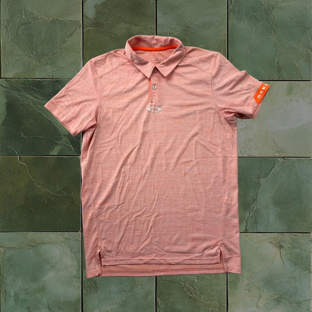 Oakley Polo Shirt Golf Performance Slim Fit Small Orange Striped Mens, Men's