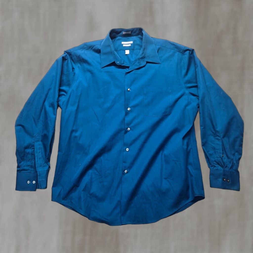 Van Heusen Van Heusen Shirt Mens Slim Solid Blue Poplin Button Up Long Sleeve 17.5 Adult Size US XL / EU 56 / 4 - 1 Thumbnail