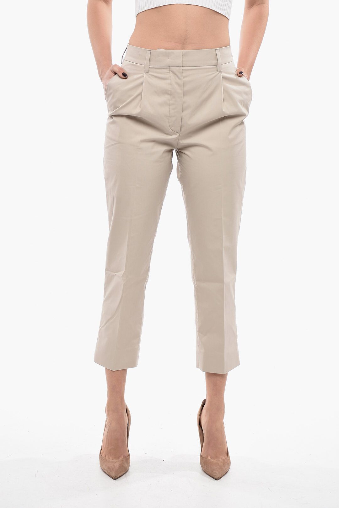 パンツ PRADA Melange cappuccino tech wool pant Prada Women Melange Cappuccino Tech Wool Pant In Gray | ModeSens