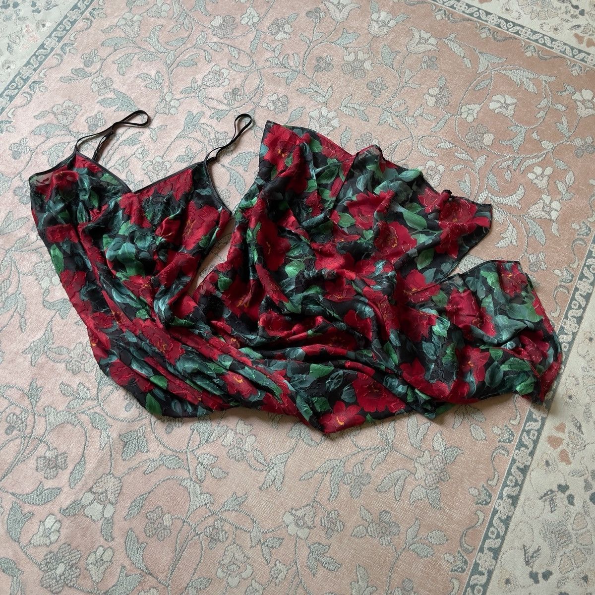 Victoria's Secret Victoria’s Secret 1990s Floral Burnout Maxi Slip Dress (L) Size L / US 10 / IT 46 - 8 Thumbnail