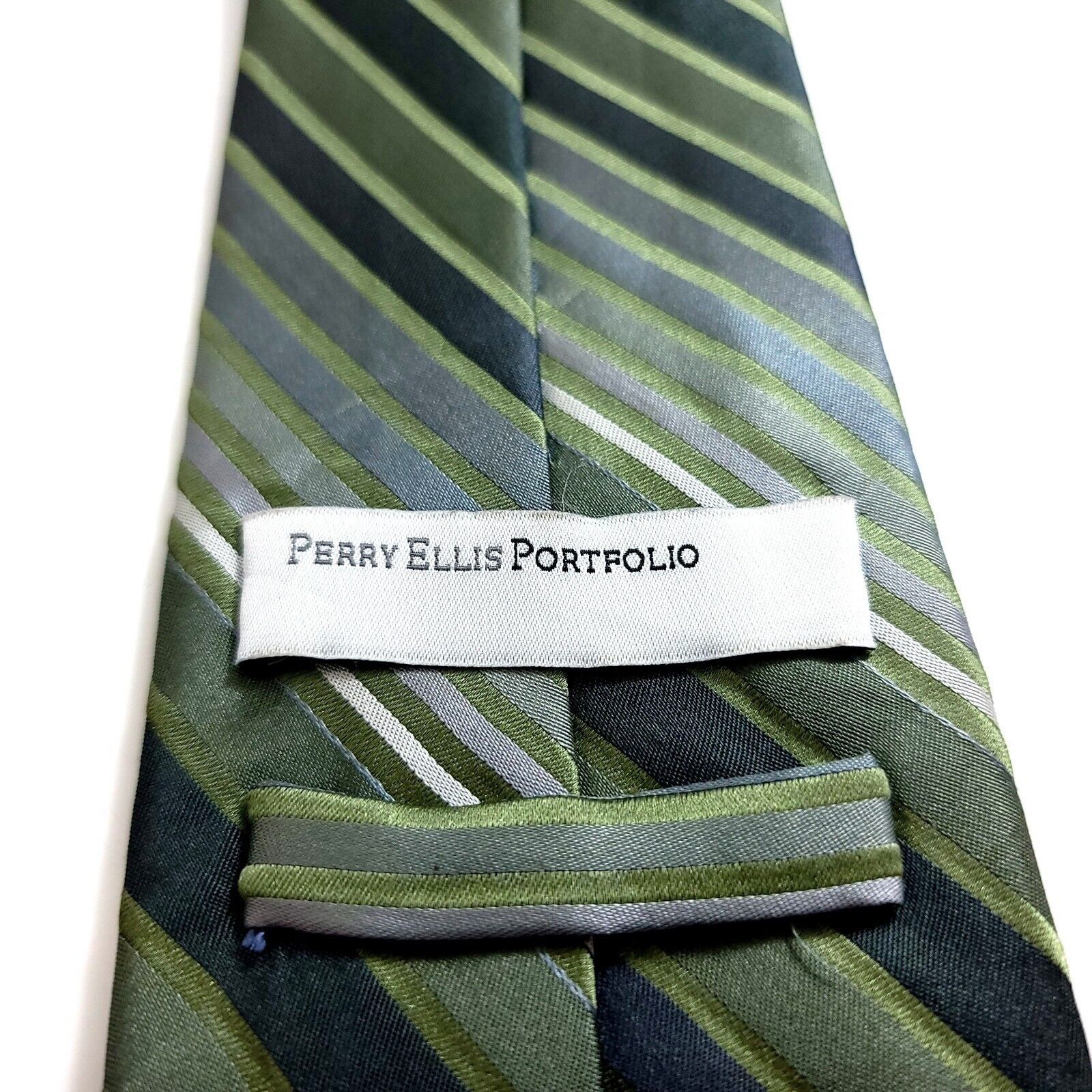 Perry Ellis Perry Ellis Portfolio Green Blue Striped Woven Silk Tie Size ONE SIZE - 3 Thumbnail