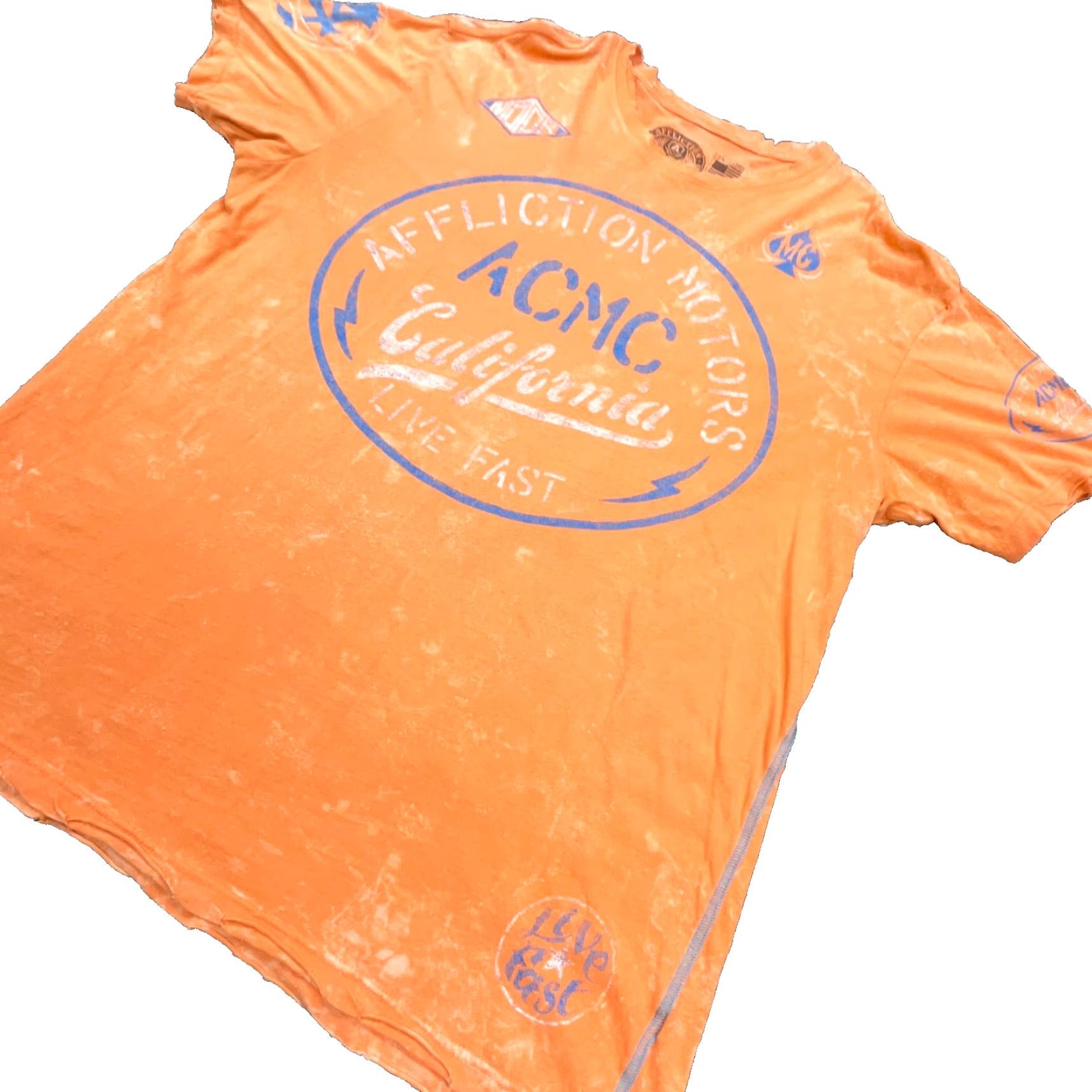 Affliction Affliction Shirt Men 2XL Orange Tee Live Fast Motorcycle Customs Faded Graphic T-Shirt Short Sleeve Size US XXL / EU 58 / 5 - 3 Thumbnail