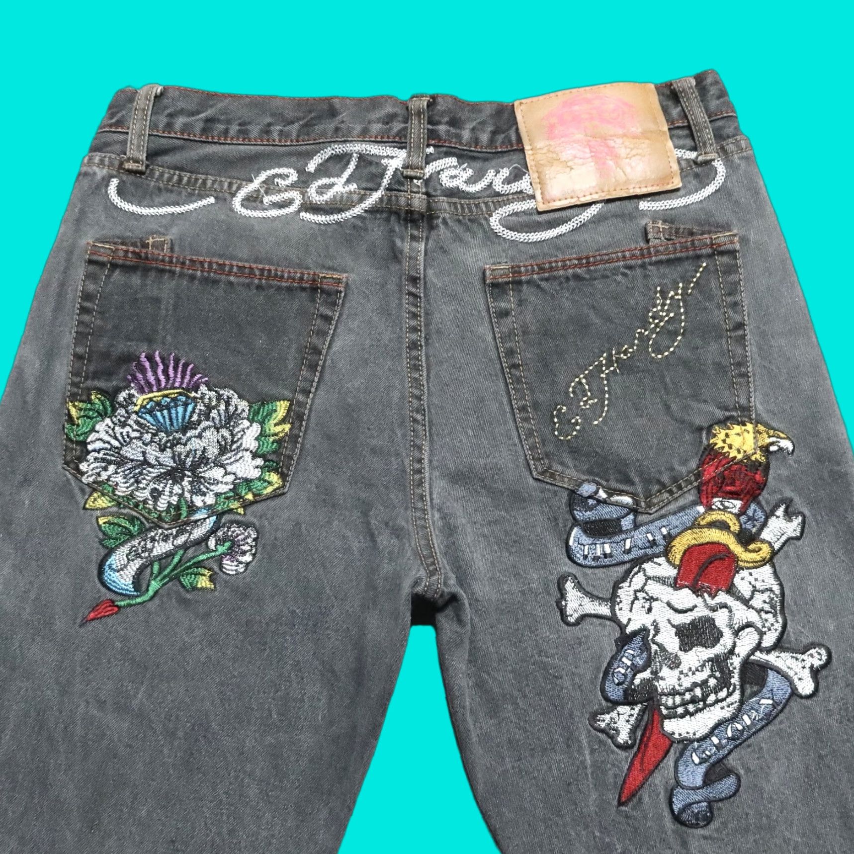 Ed Hardy Ed Hardy Jeans by Christian Audigier Big Logo Denim Jeans Mens 34x31 Black Baggy Vintage Skull Roses Size US 34 / EU 50 - 1 Thumbnail