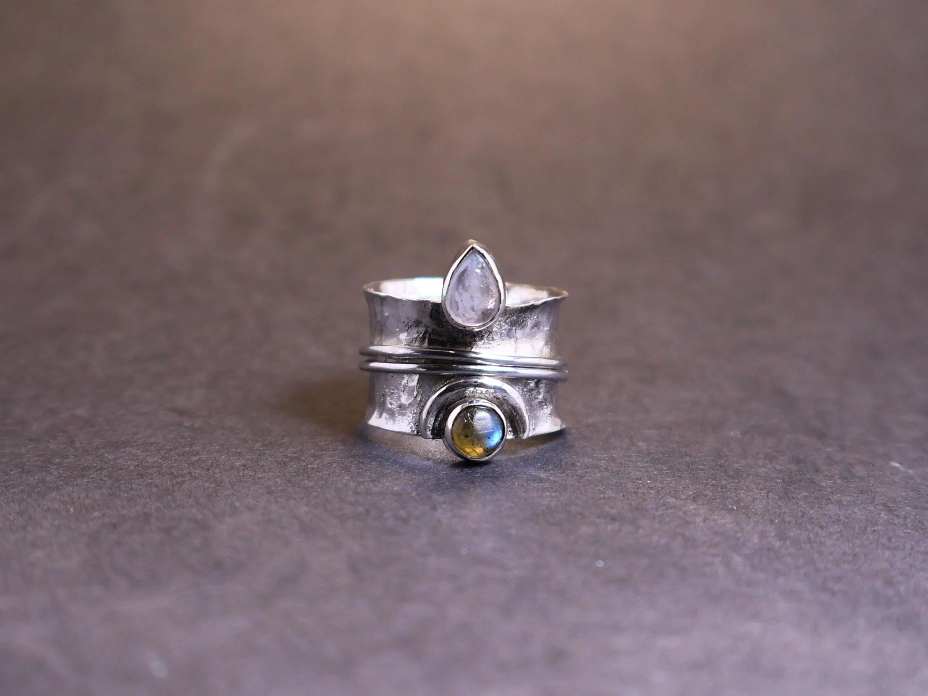Handmade Moonstone Labradorite Band Ring, 925 Silver Handmade Ring, Size ONE SIZE - 1 Thumbnail