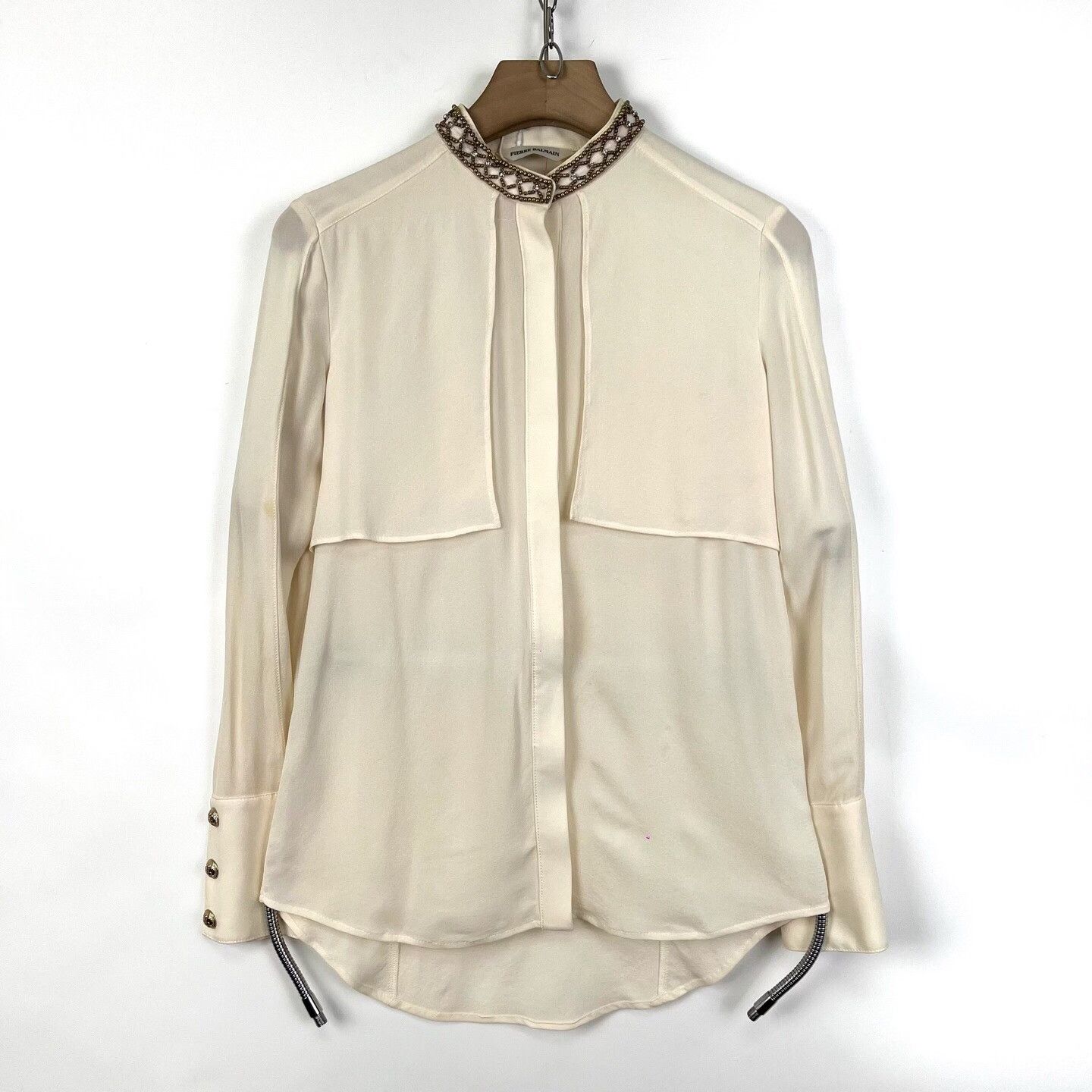 Balmain Balmain Silk Beaded Collar Long Sleeve Shirt Size XS / US 0-2 / IT 36-38 - 1 Thumbnail