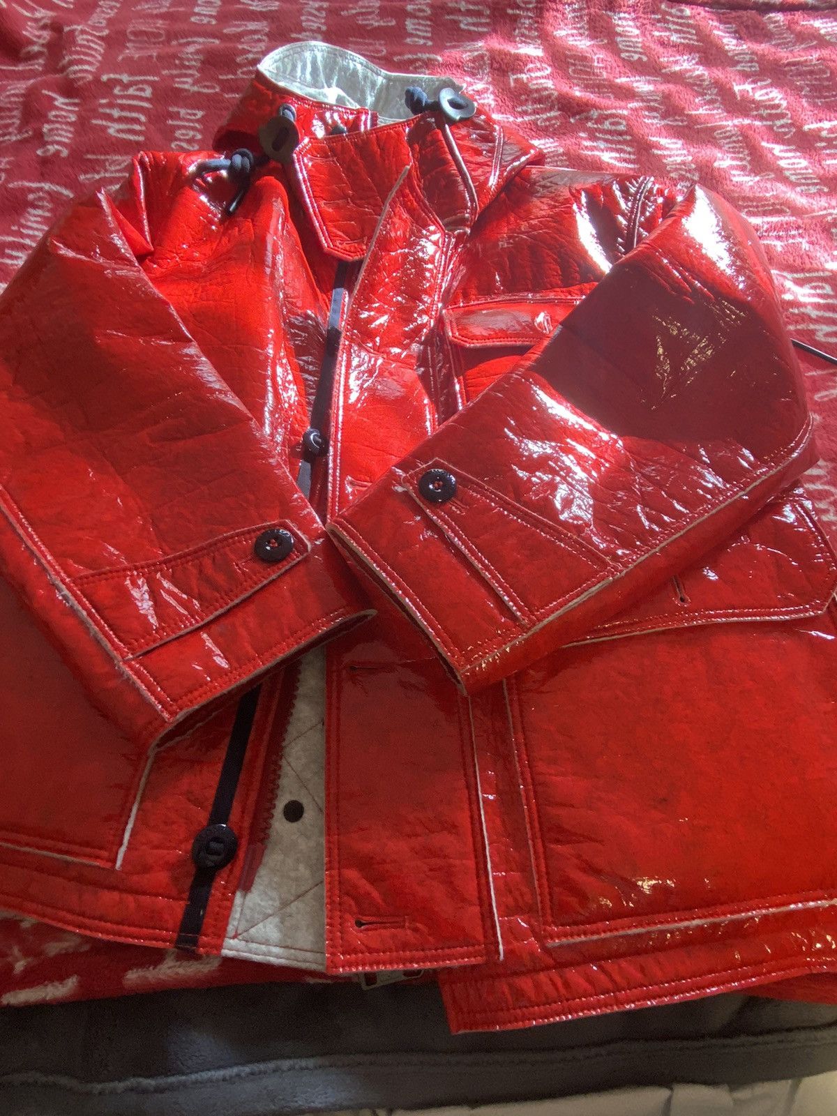 image of Moncler Red Patent Jacket, Men's (Size Medium)